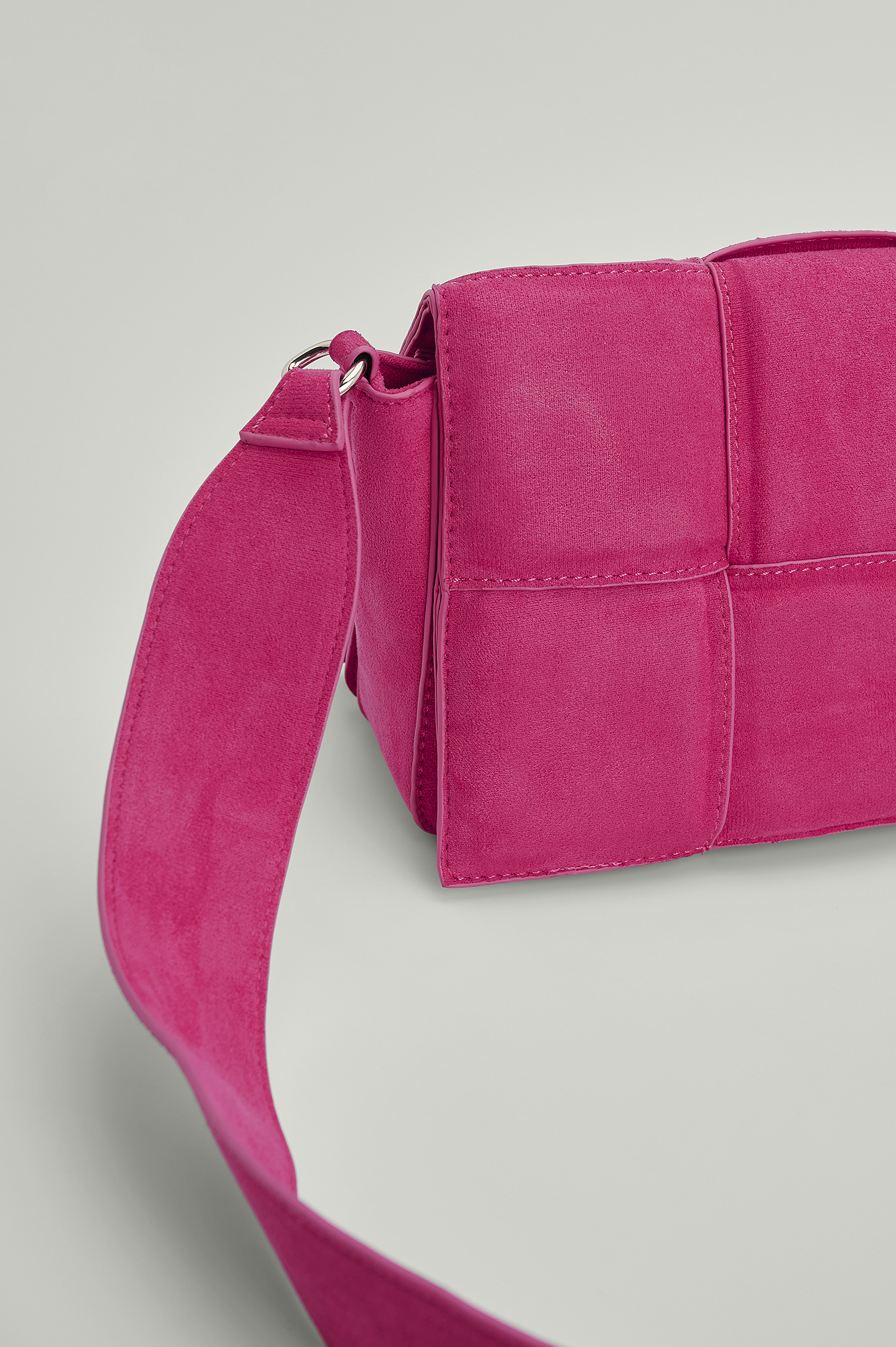 Strong Pink Faux Suede Woven Crossbody Bag
