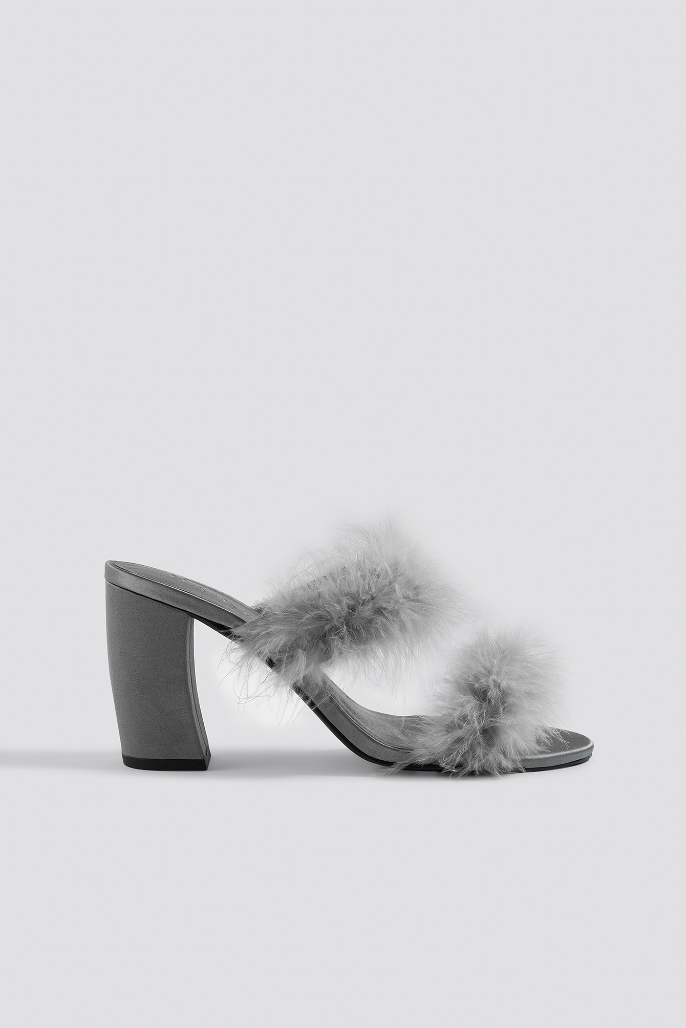 Feather Mule Heel Sandals Grey