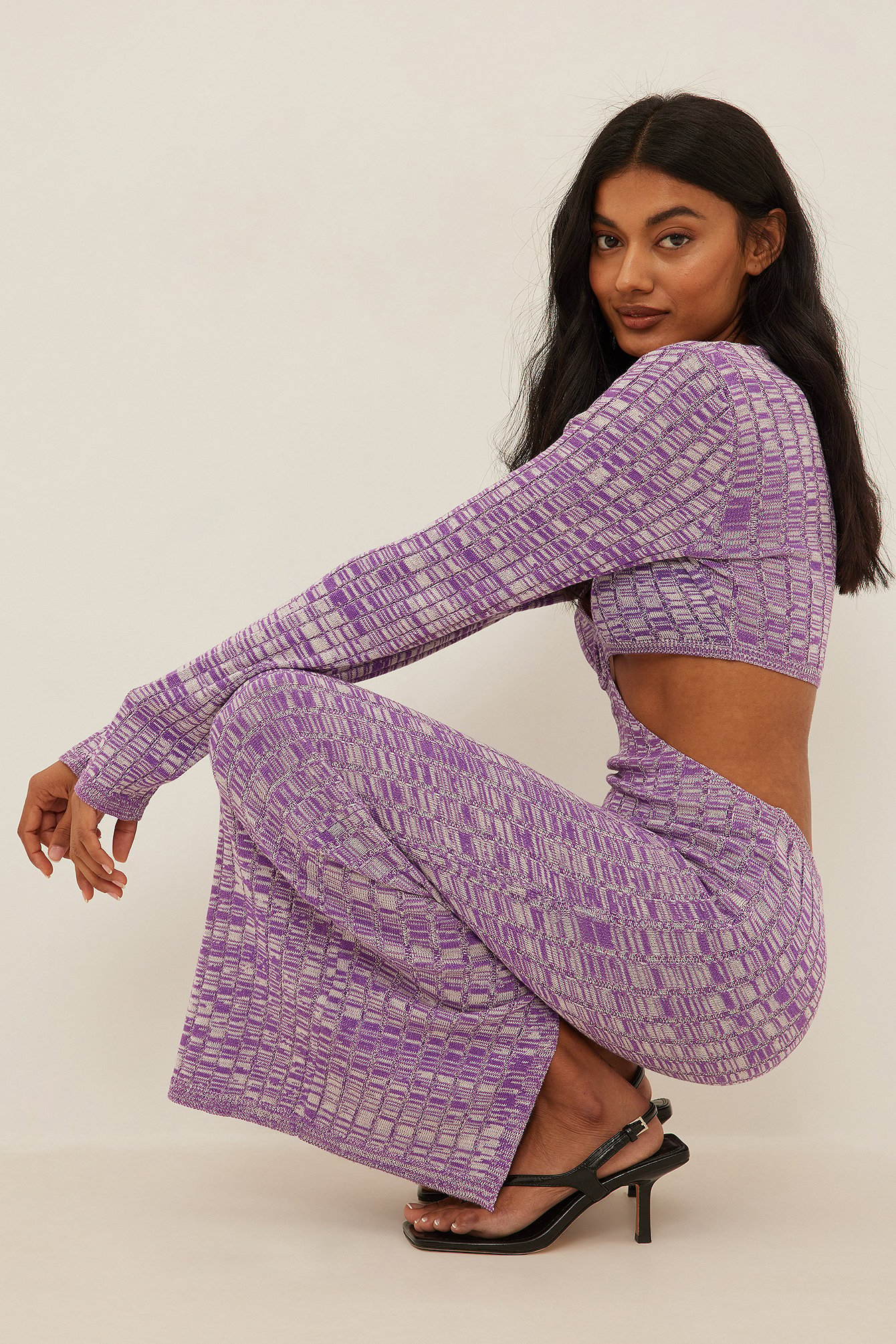 Lilac Fine Knitted Cut Out Detail Maxi Dress