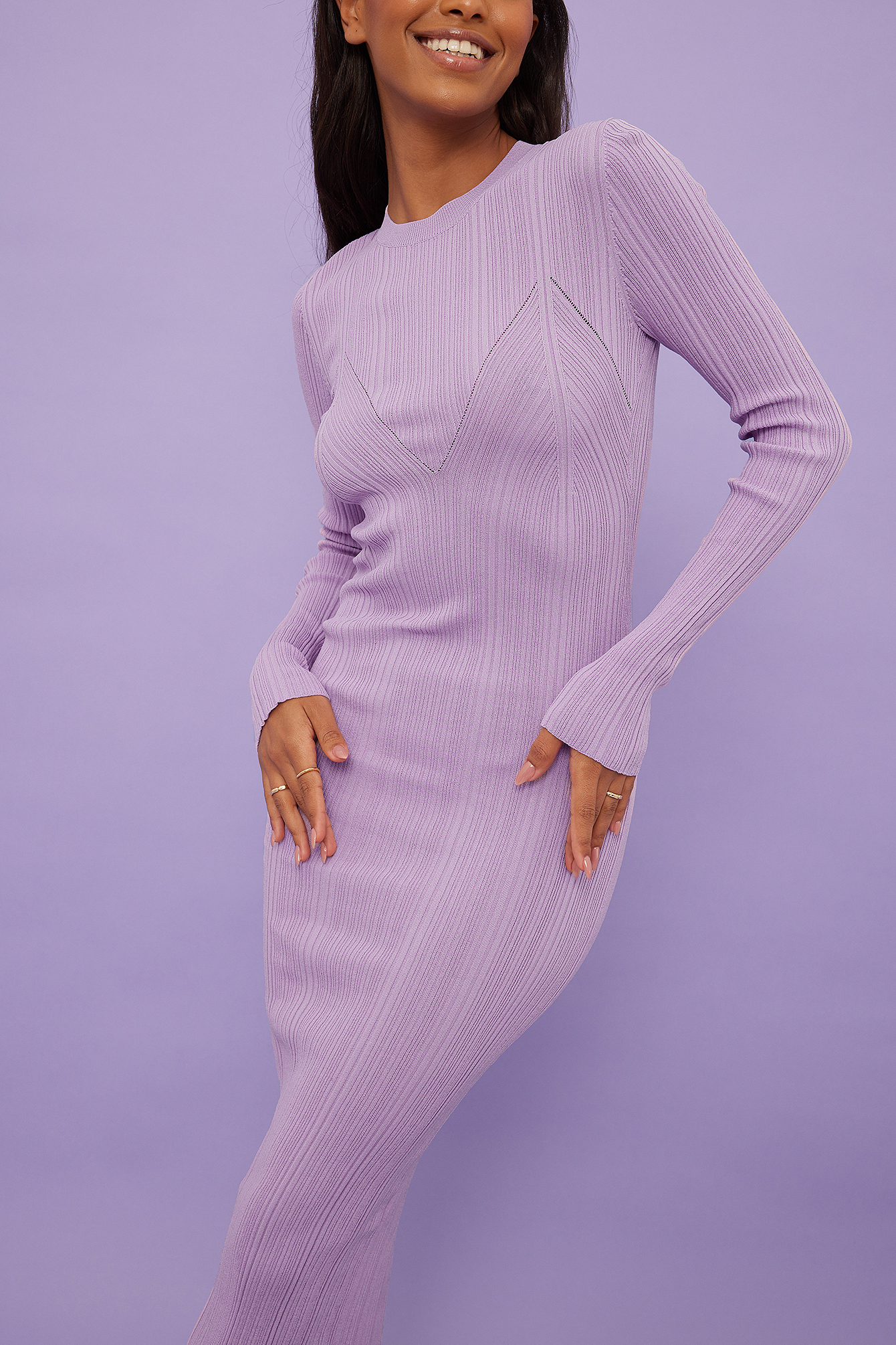 Fine Knitted Open Back Midi Dress Purple