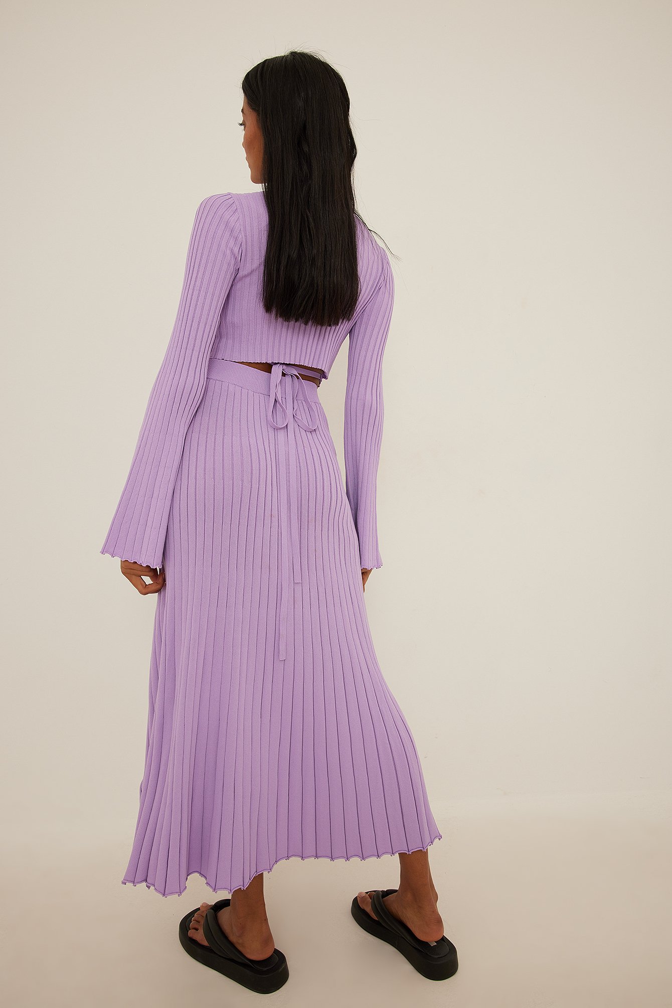 Light Lilac Fine Knitted Ribbed Flowy Skirt