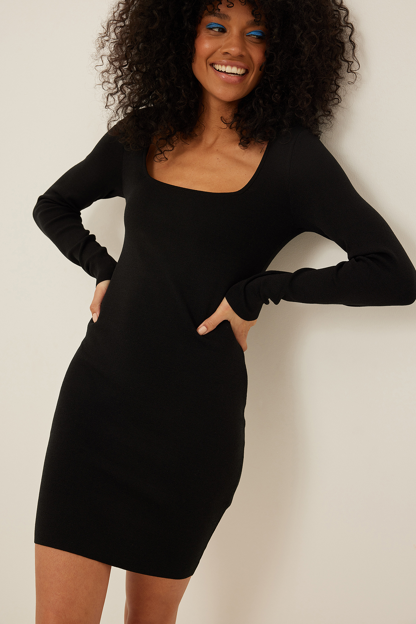 Fine Knitted Square Neck Mini Dress 