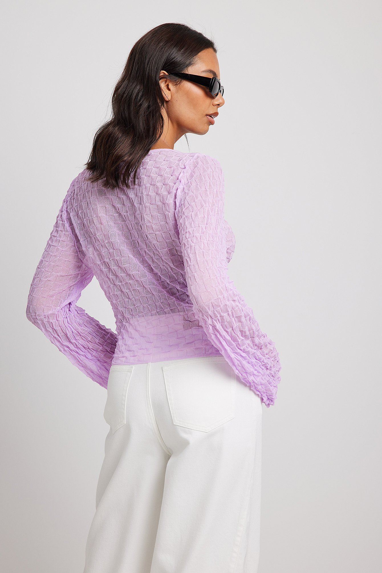 NA-KD Fine Knitted Wide Sleeve Top - Purple