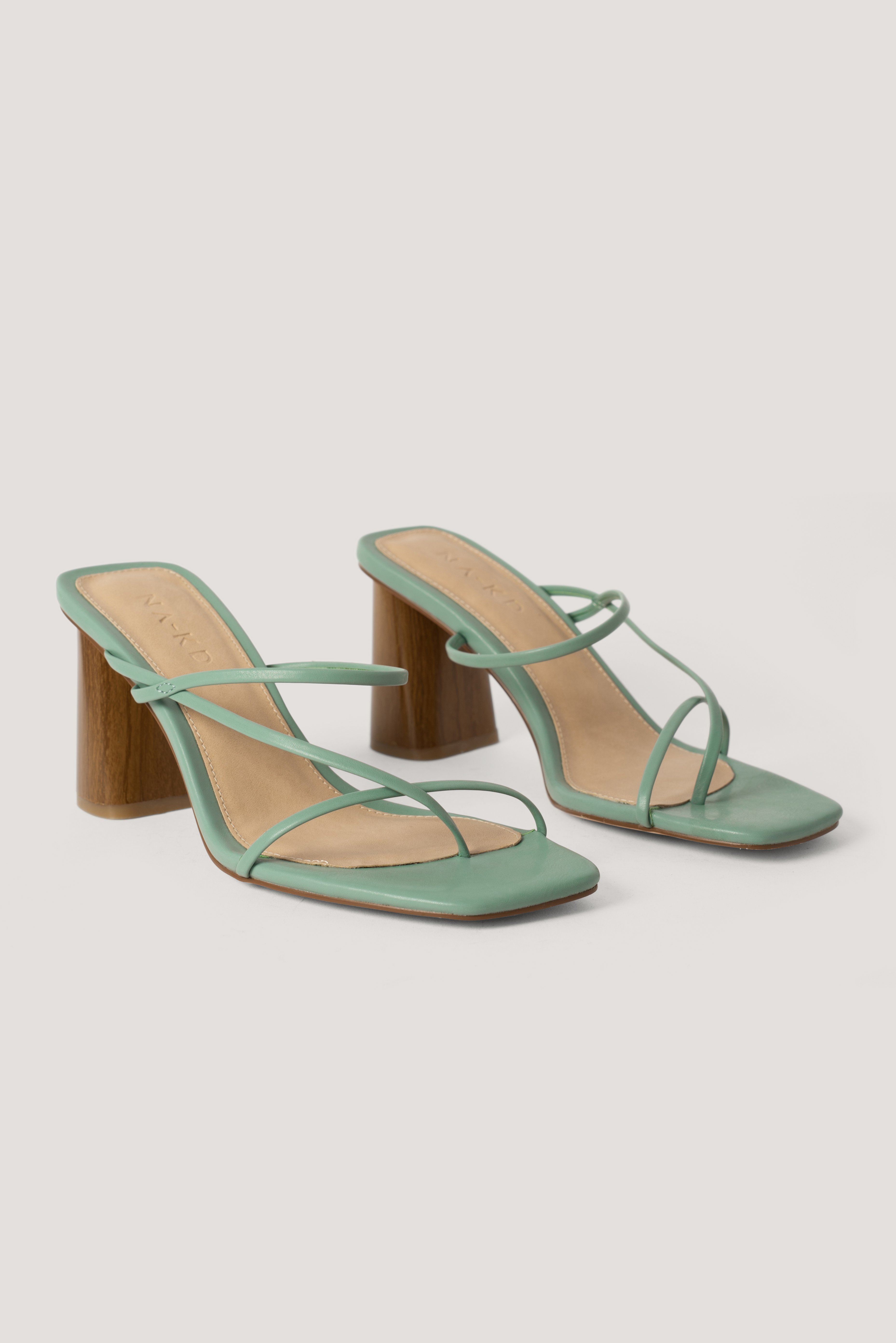 na-kd shoes -  Fine Strappy Block Heel Sandals - Green