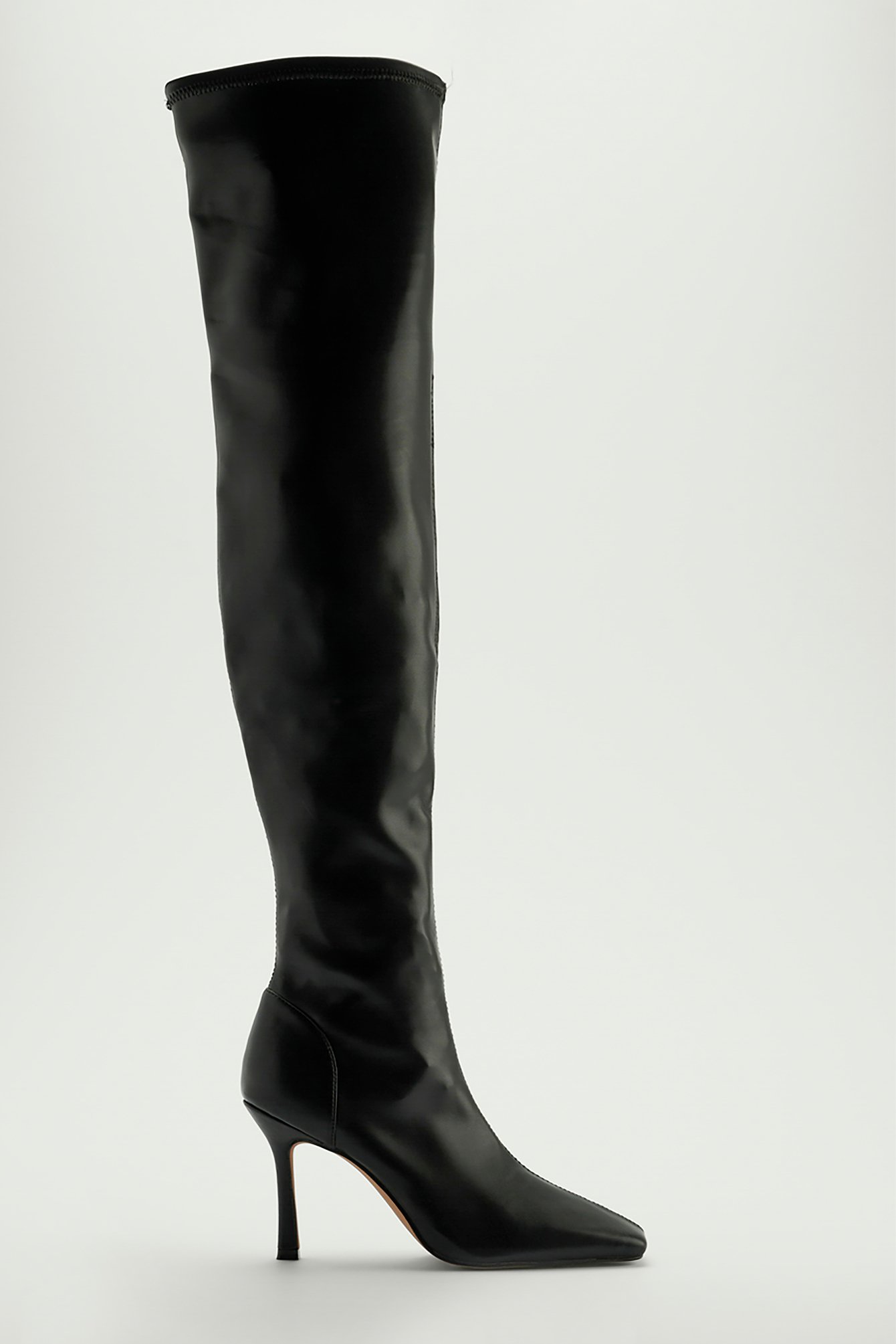 Womens Simple Elegant Pointed Toe Dressy Slim Stretchy Tall Boots Pull On Mid Chunky Heel Over The Knee Boots