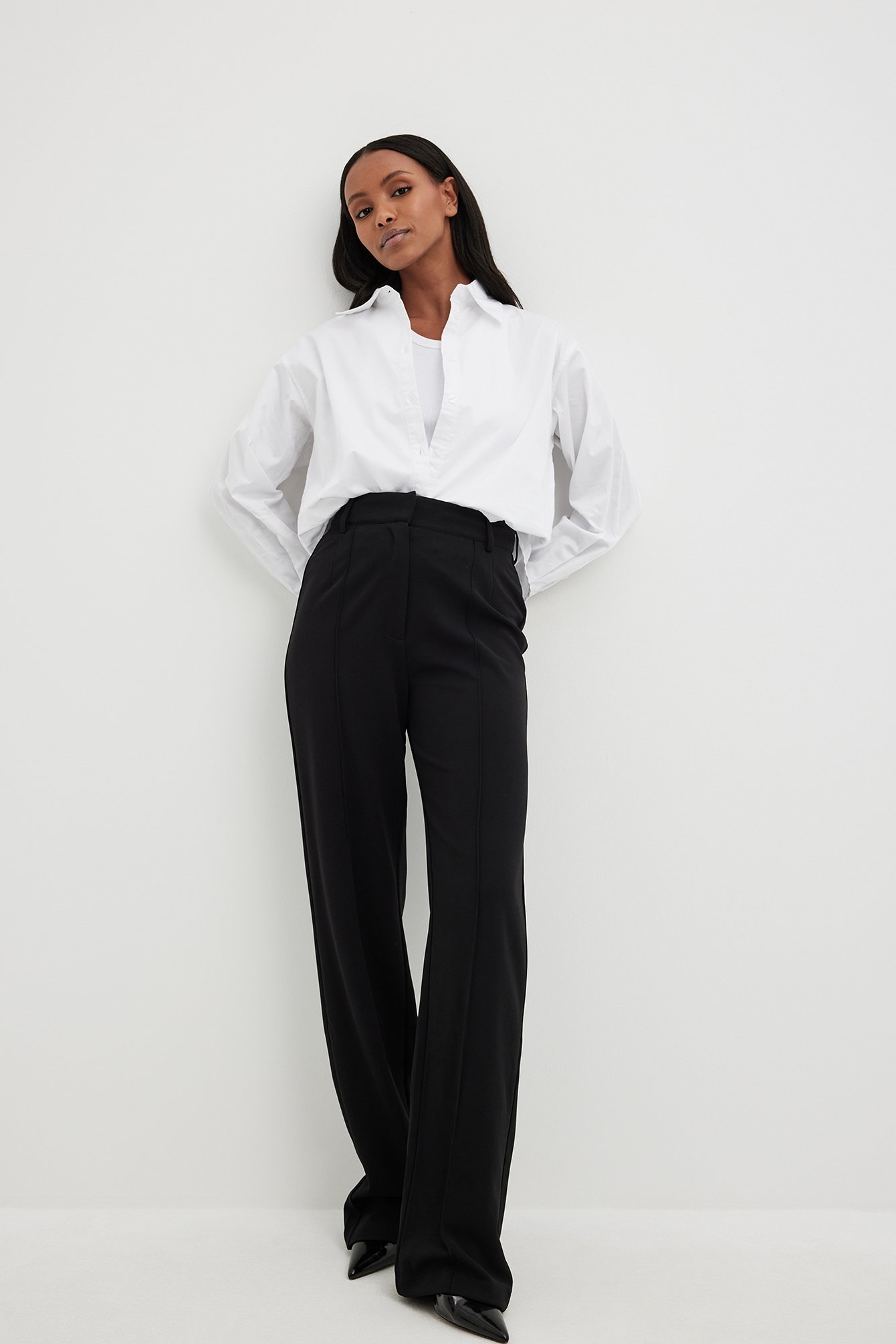 Fitted Wide Leg Suit Pants Black | NA-KD