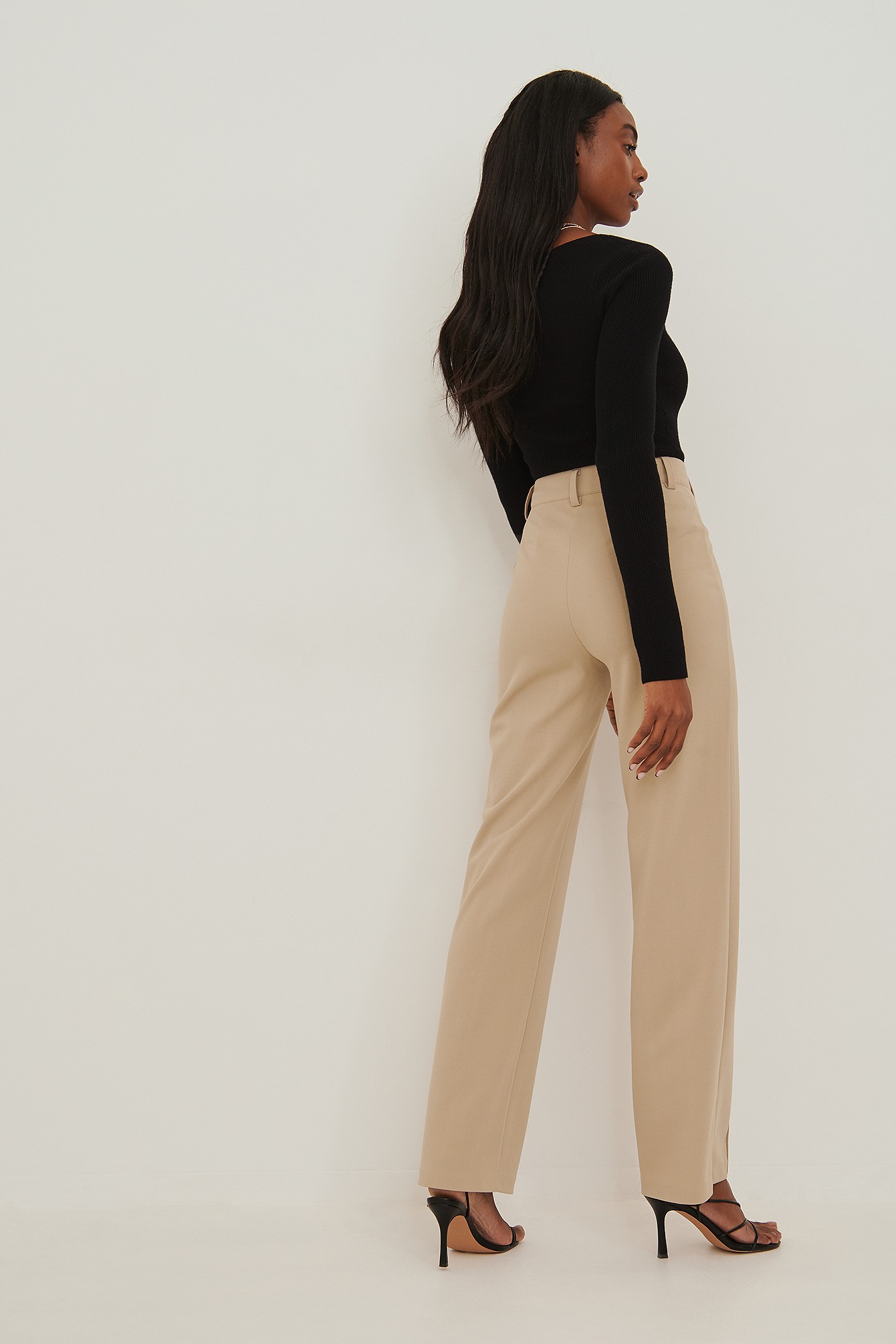 Fitted Wide Leg Suit Pants Beige | na-kd.com