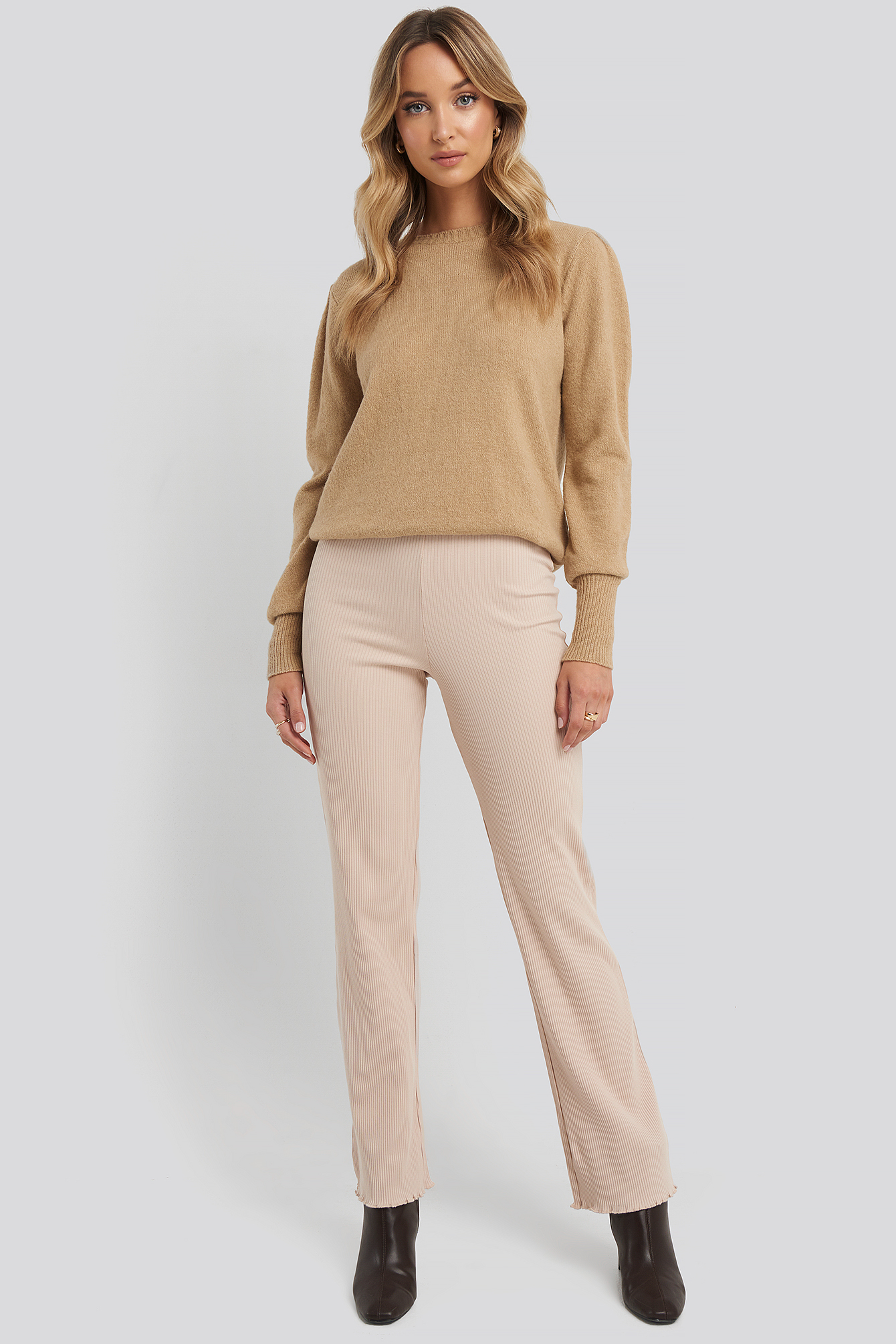 Flare Ribbed Pants Beige
