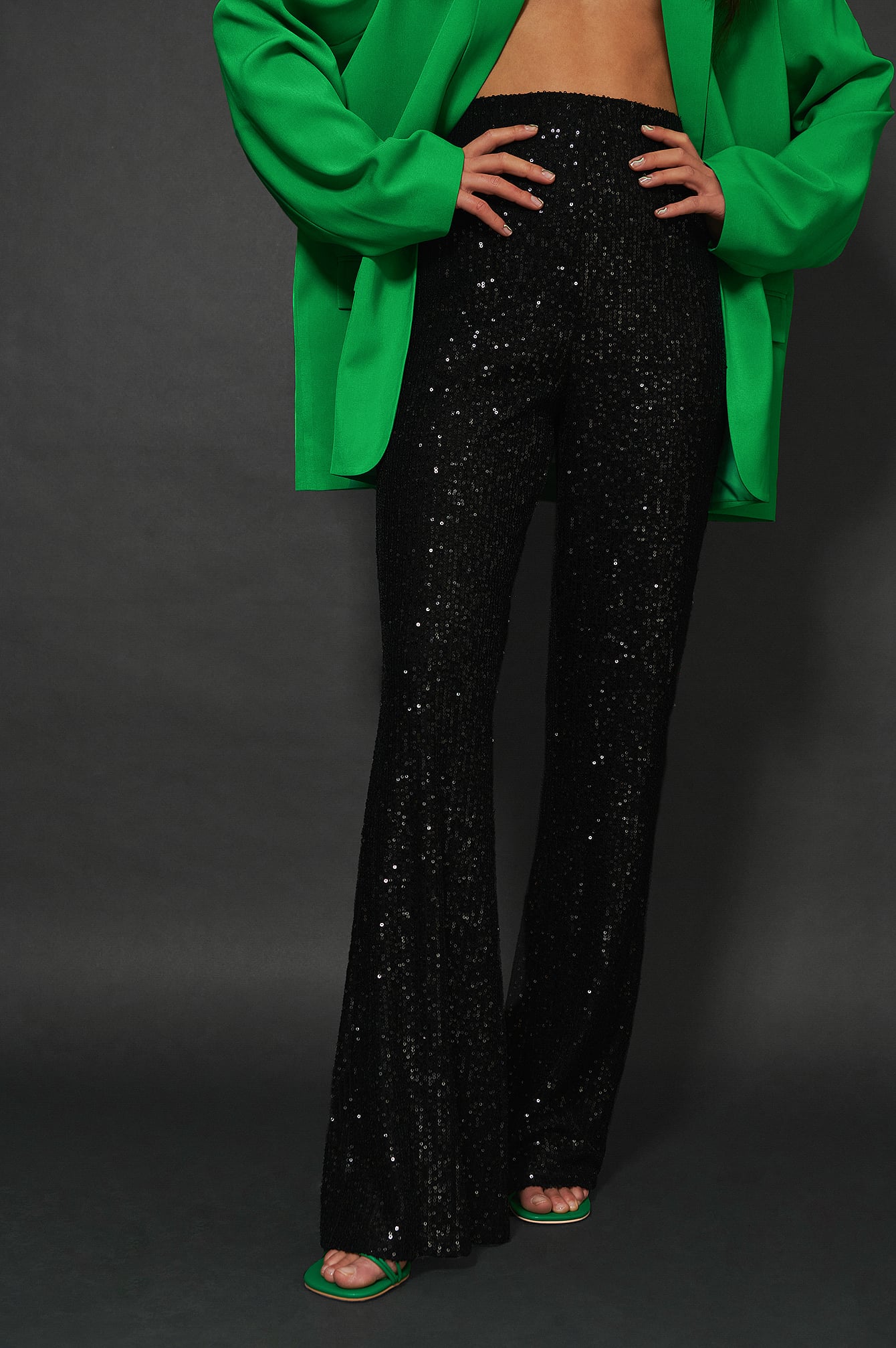 Flare Sequin Pants Black | na-kd.com