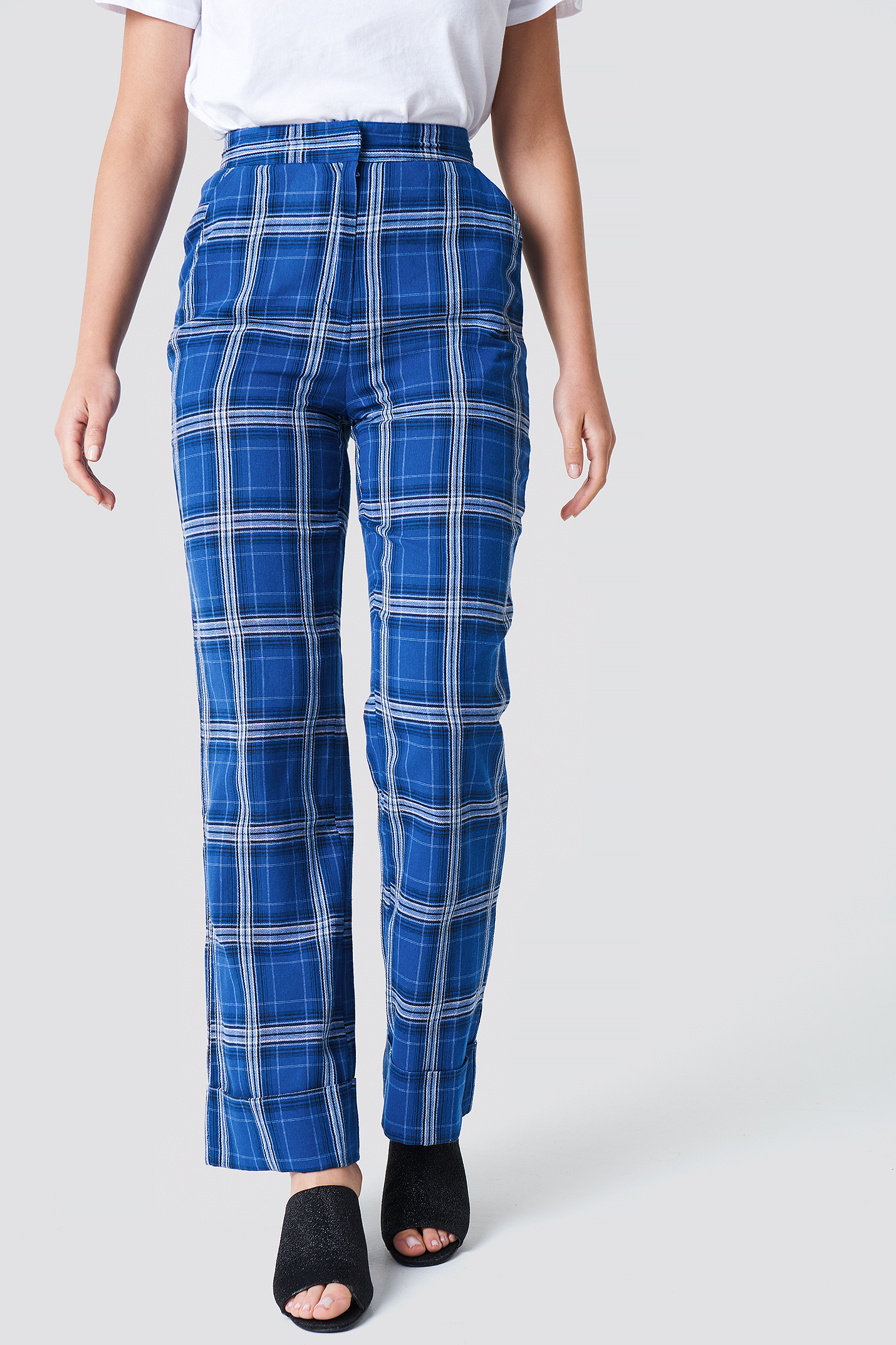 Flared Checkered Pants Blue | na-kd.com