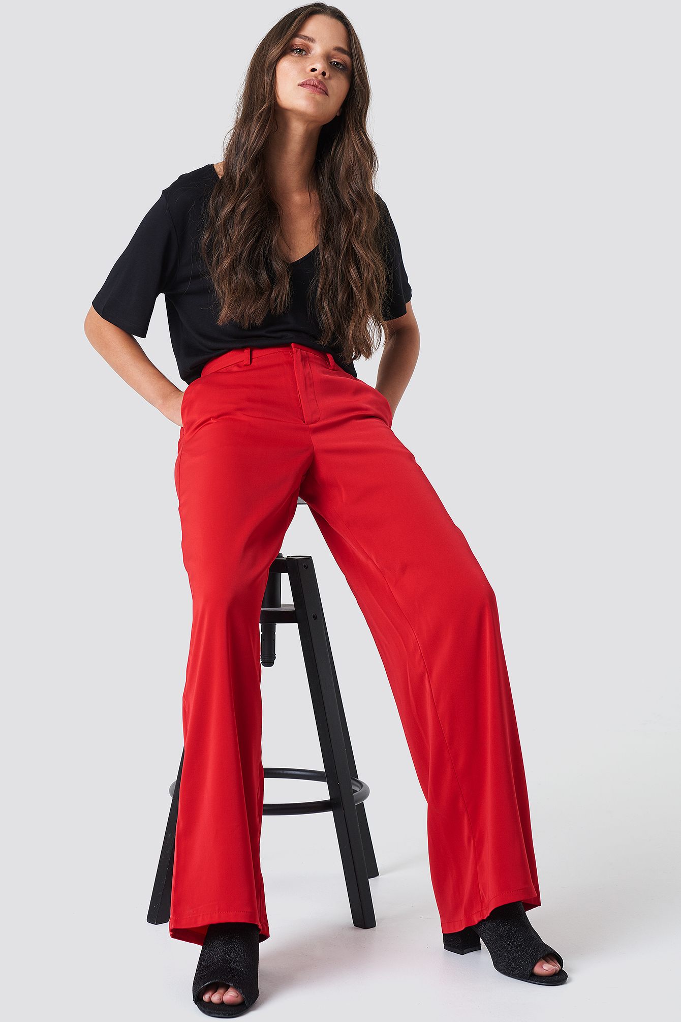 Flared Shiny Suit Pants Red