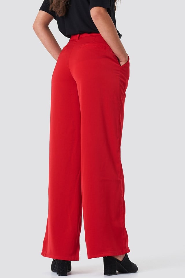 Flared Shiny Suit Pants Red | na-kd.com