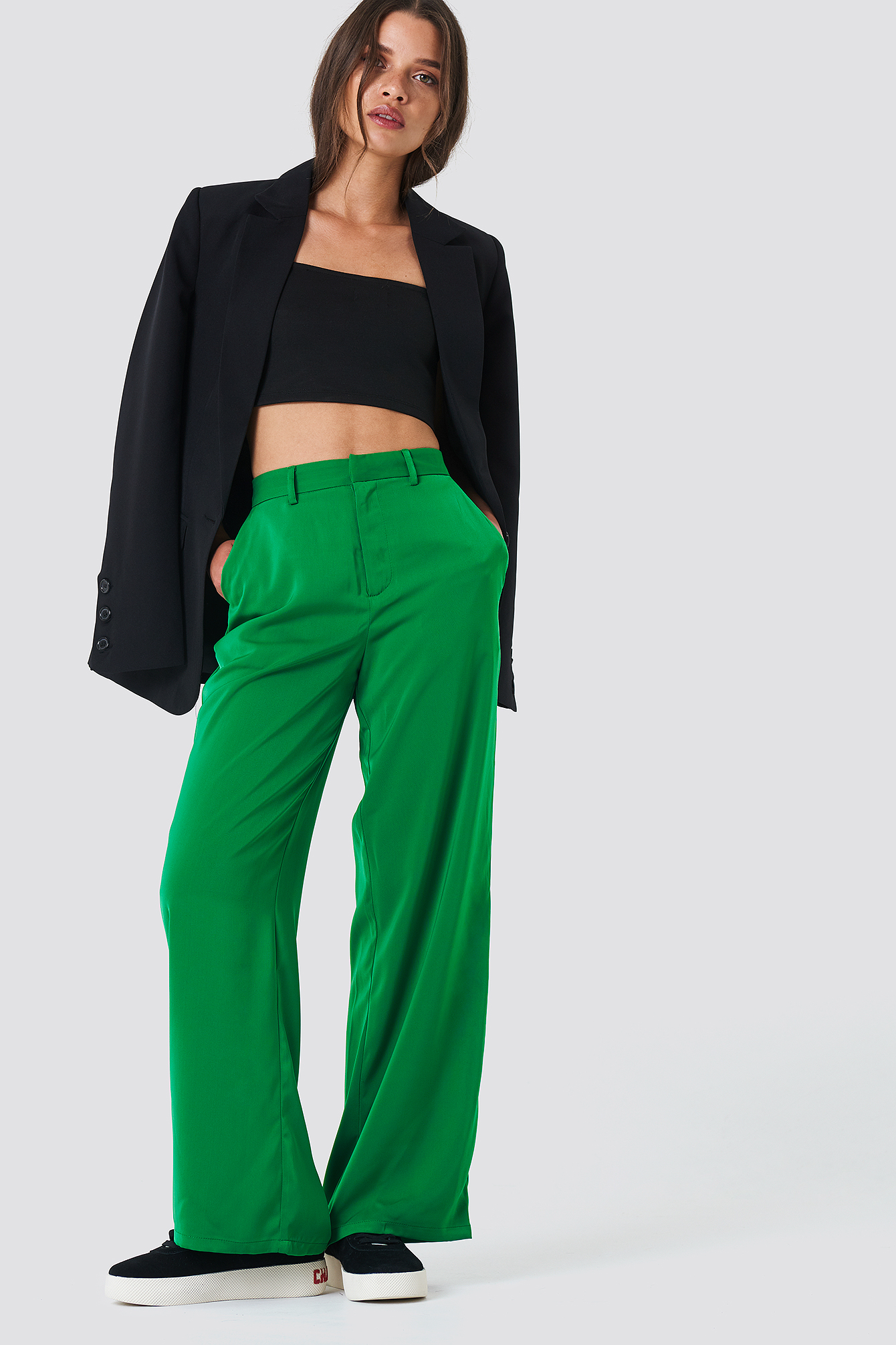 Flared Shiny Suit Pants Emerald Green | na-kd.com