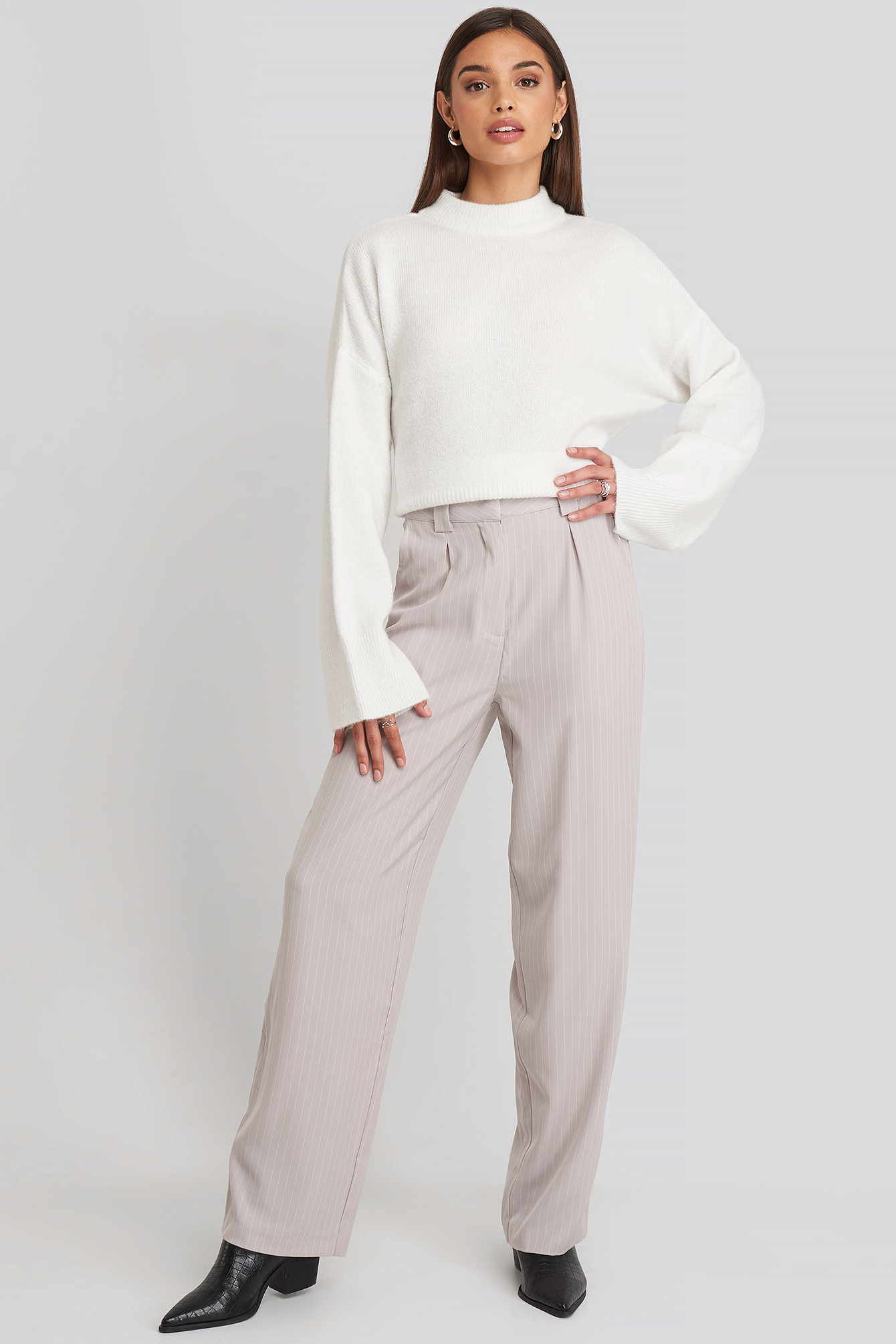 Flared Striped Pants Light Grey