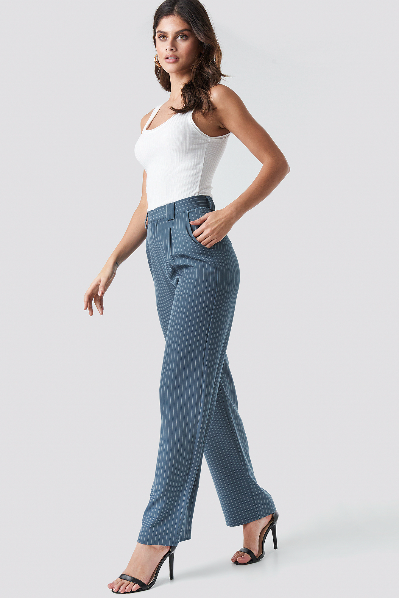 Flared Striped Pants Dusty Blue