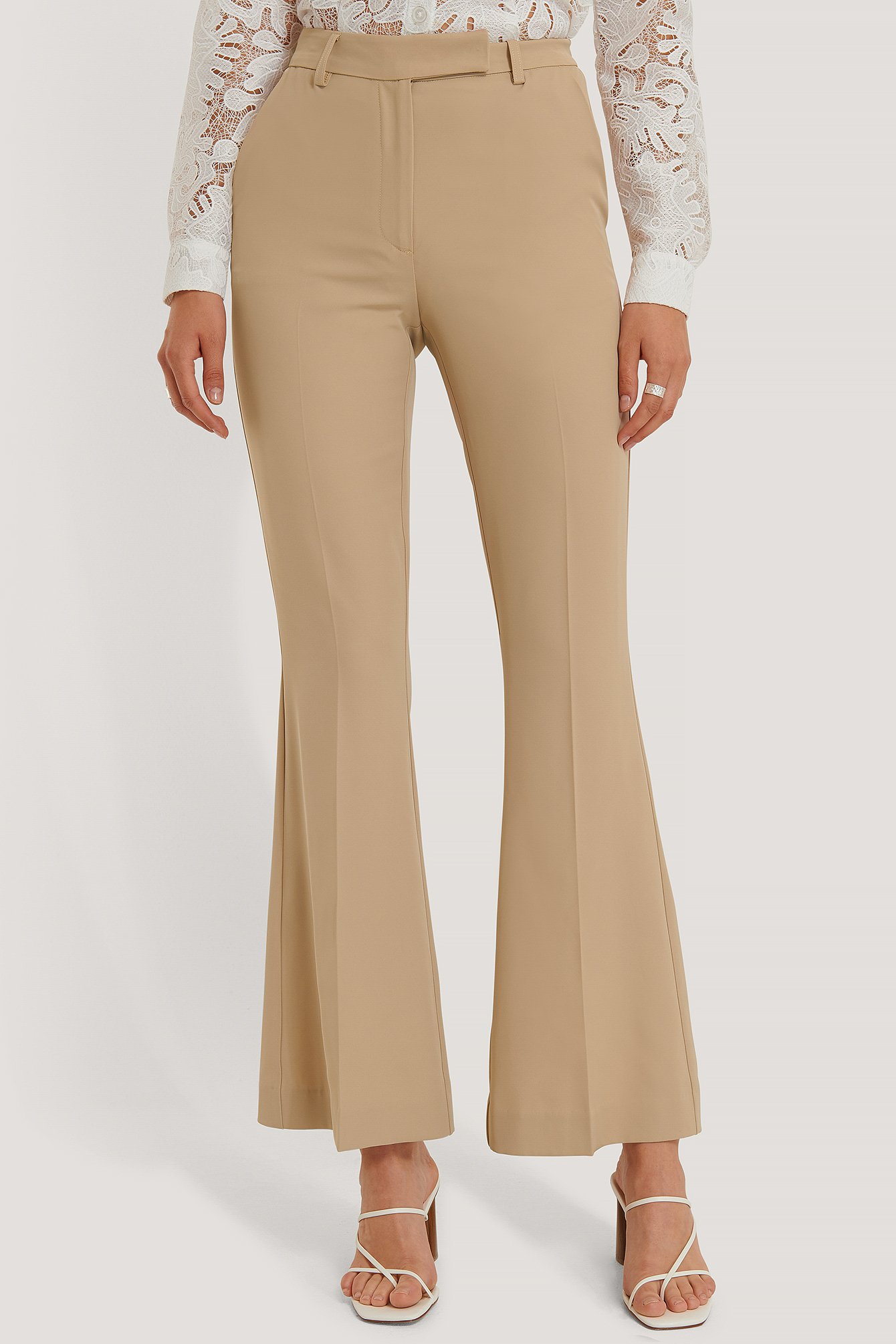 Flared Tailored Suit Pants Beige
