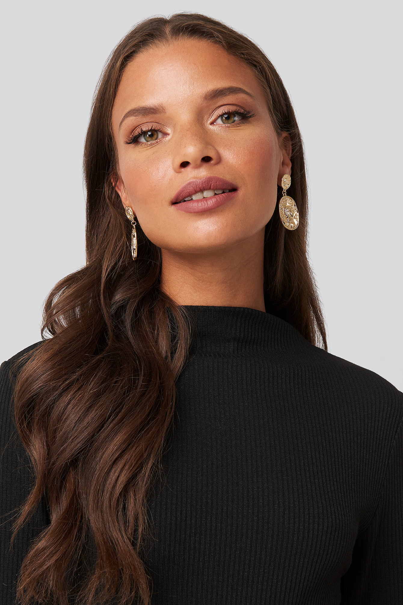 Flat Coin Drop Earrings Gold