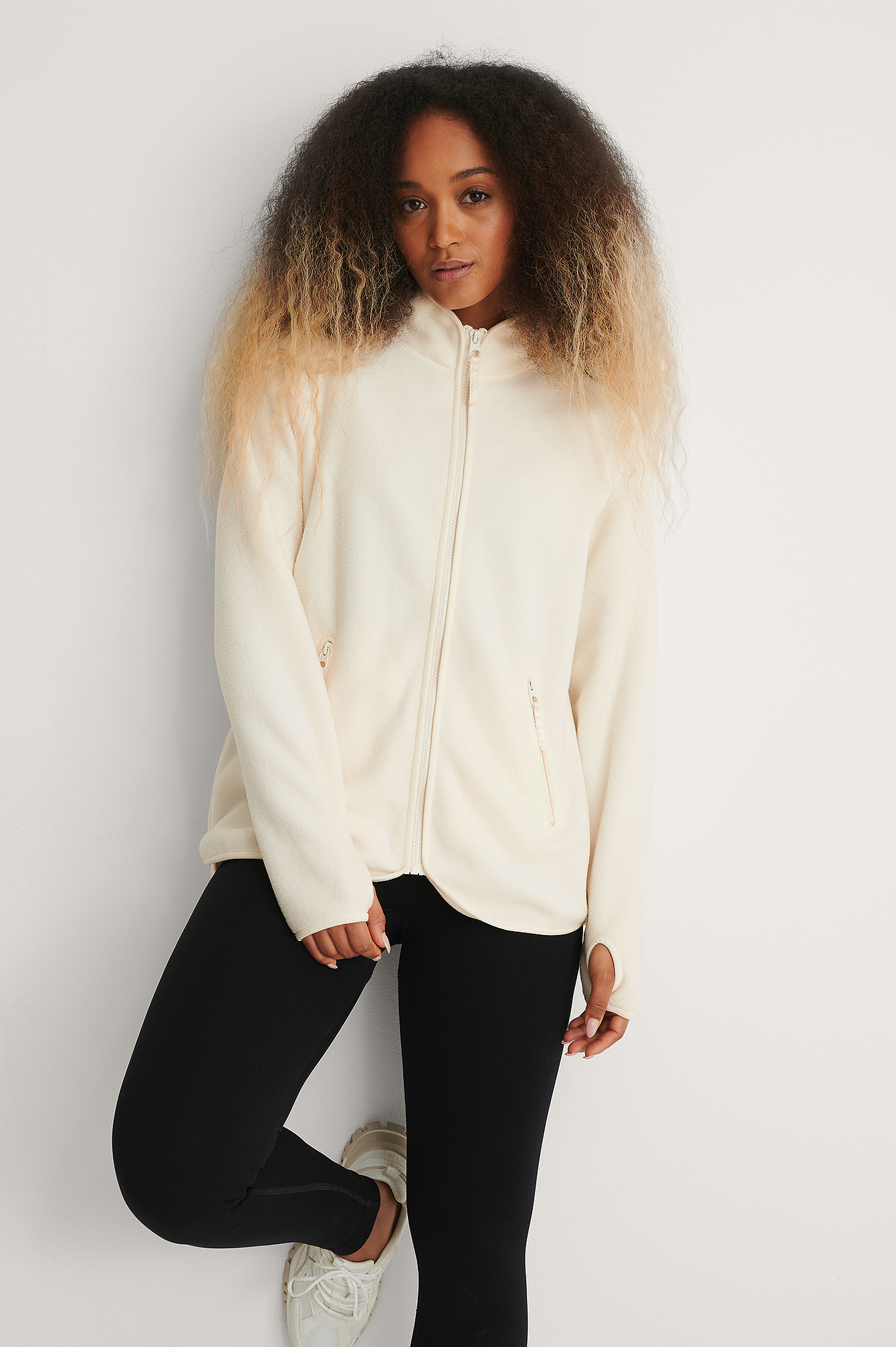 Fleece Zip-up Jacket Offwhite | na-kd.com