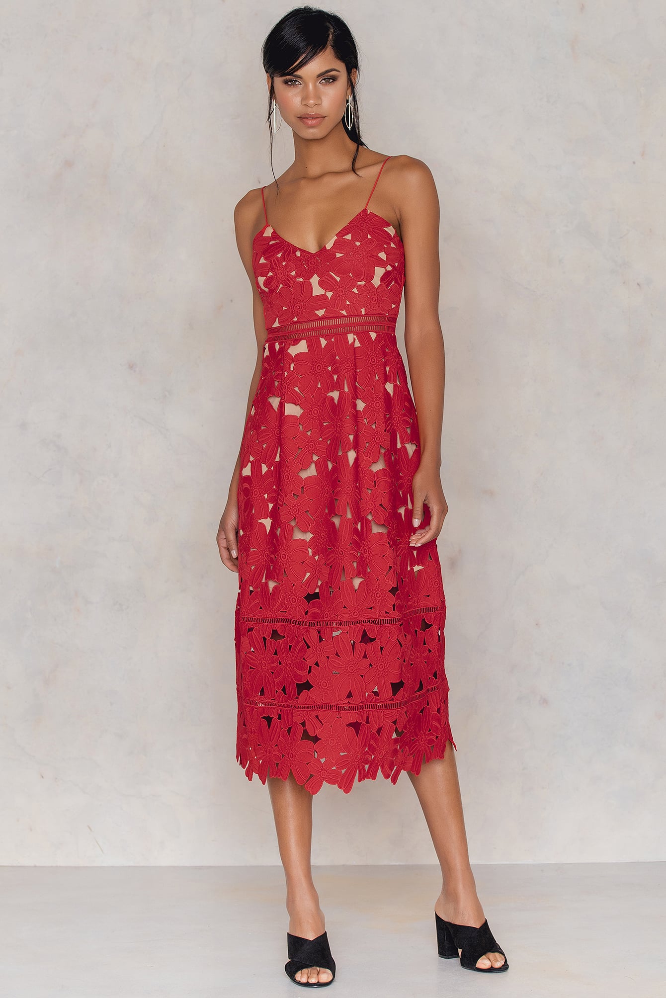Floral Crochet Midi Dress Rot NAKD