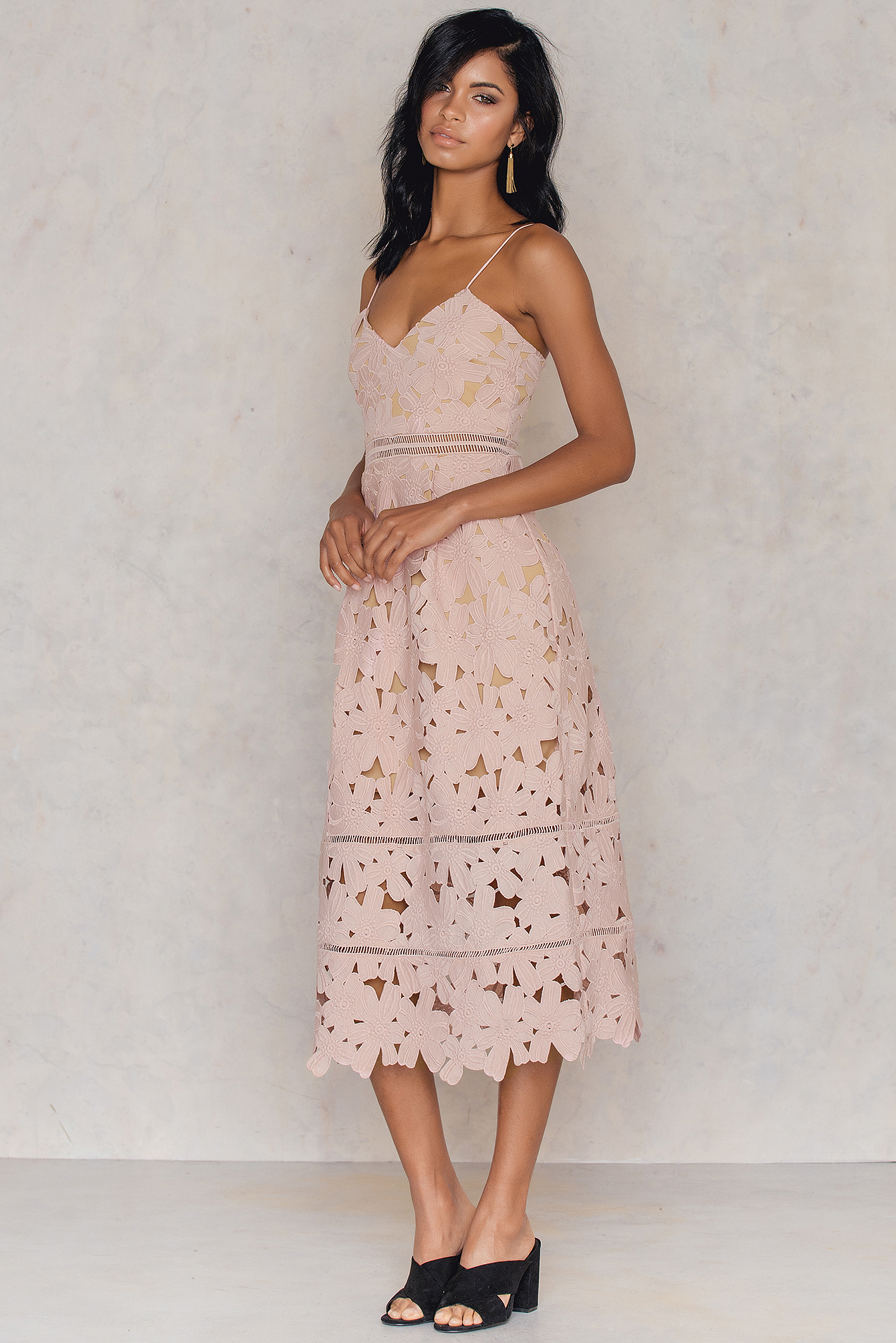 Floral Crochet Midi Dress Rosa NAKD