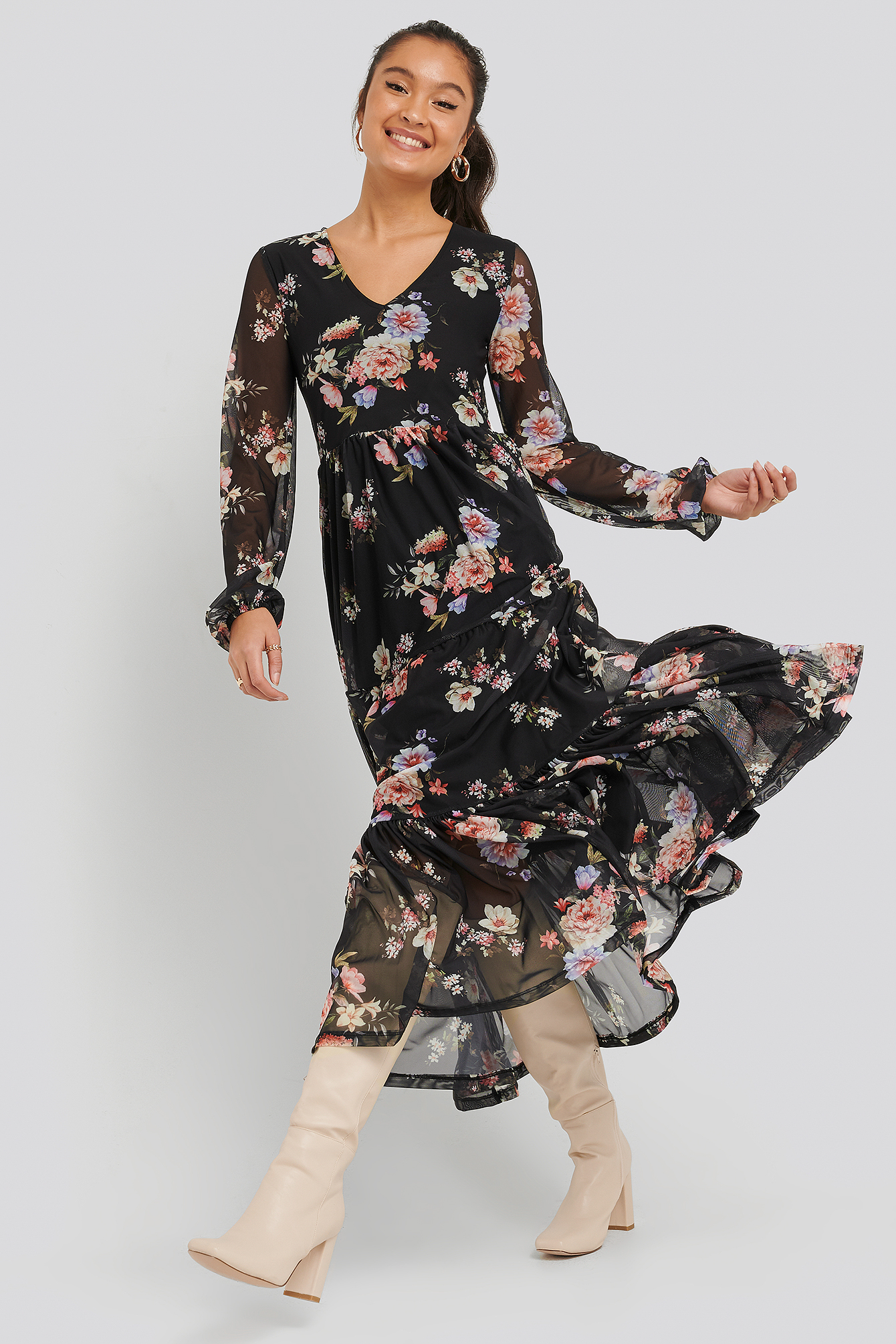 Floral Mesh Dress Black/Flower Print