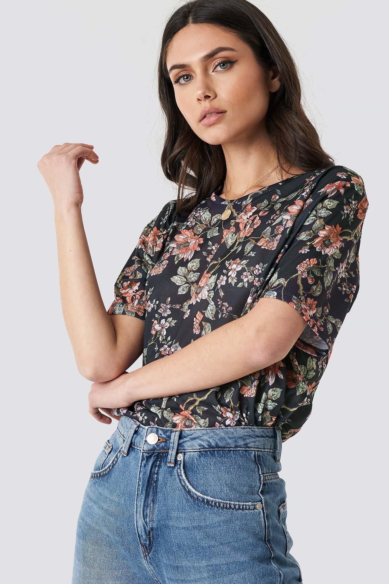 Floral Oversized Tee Black