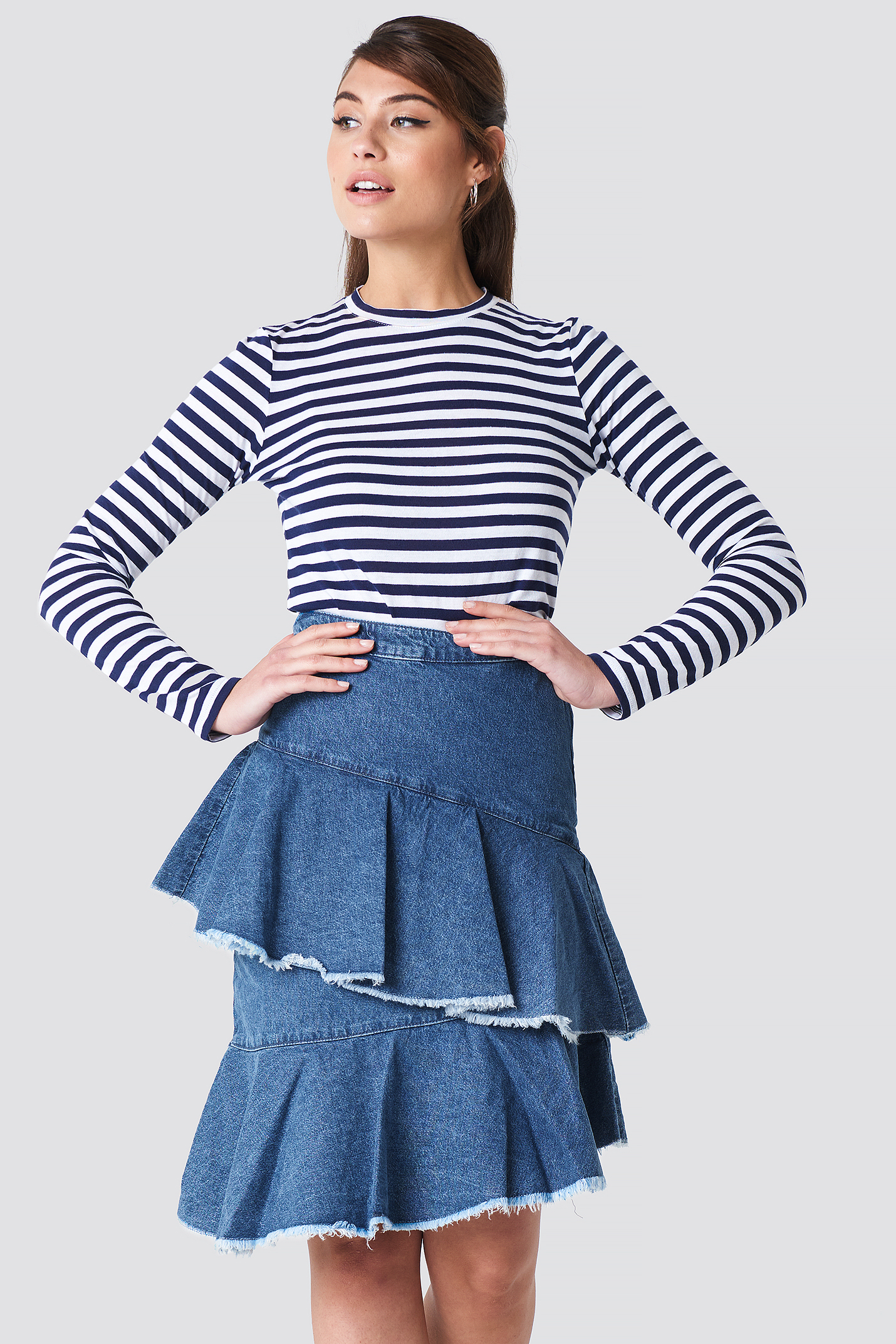 Flounce Denim Skirt Mid Blue