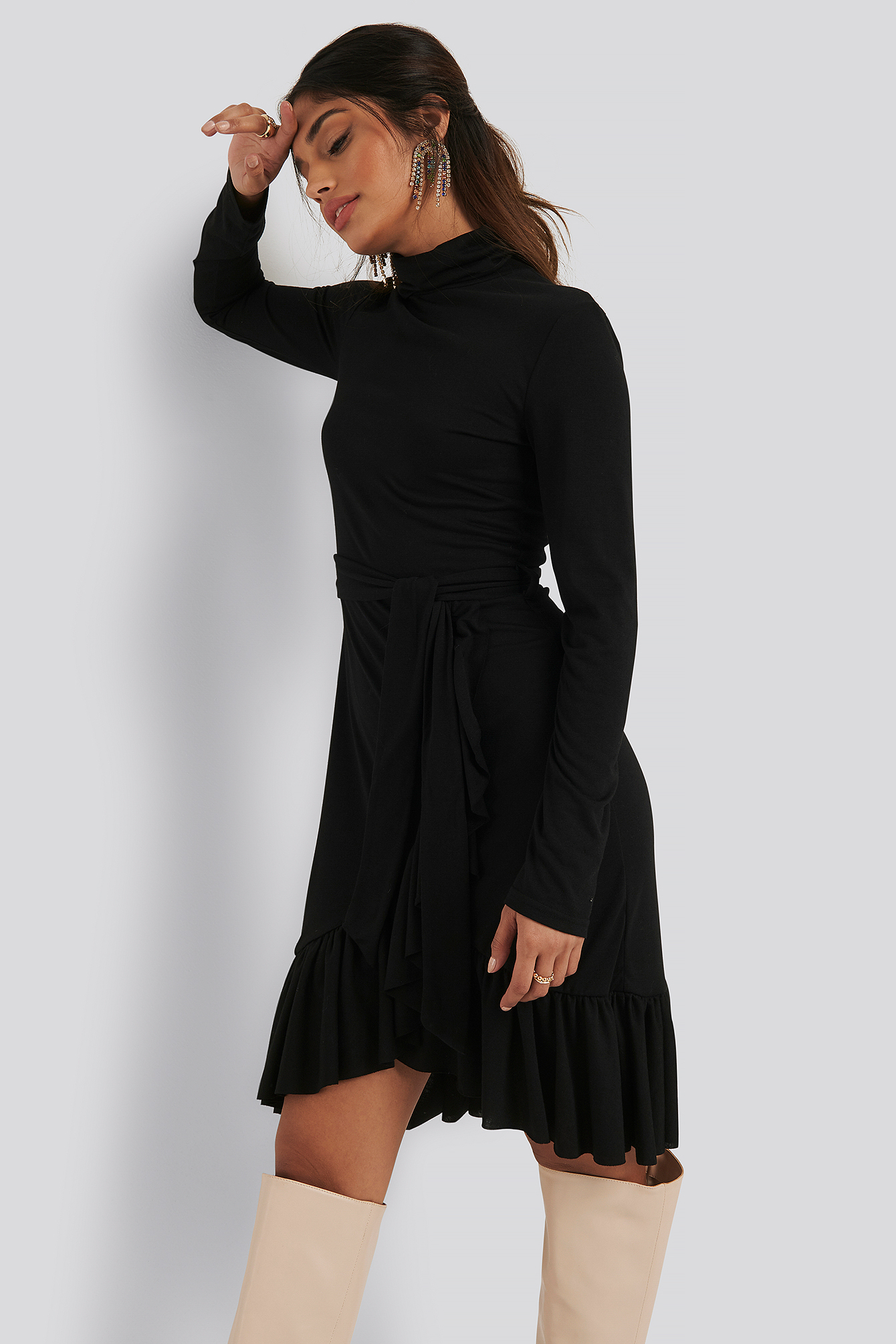 Flounce Polo Dress Black