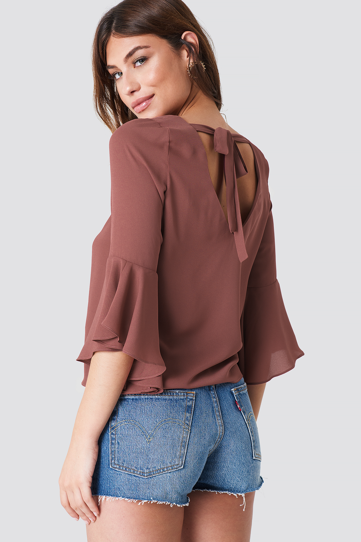 Textured Round Neck Flounce Sleeve Blouse