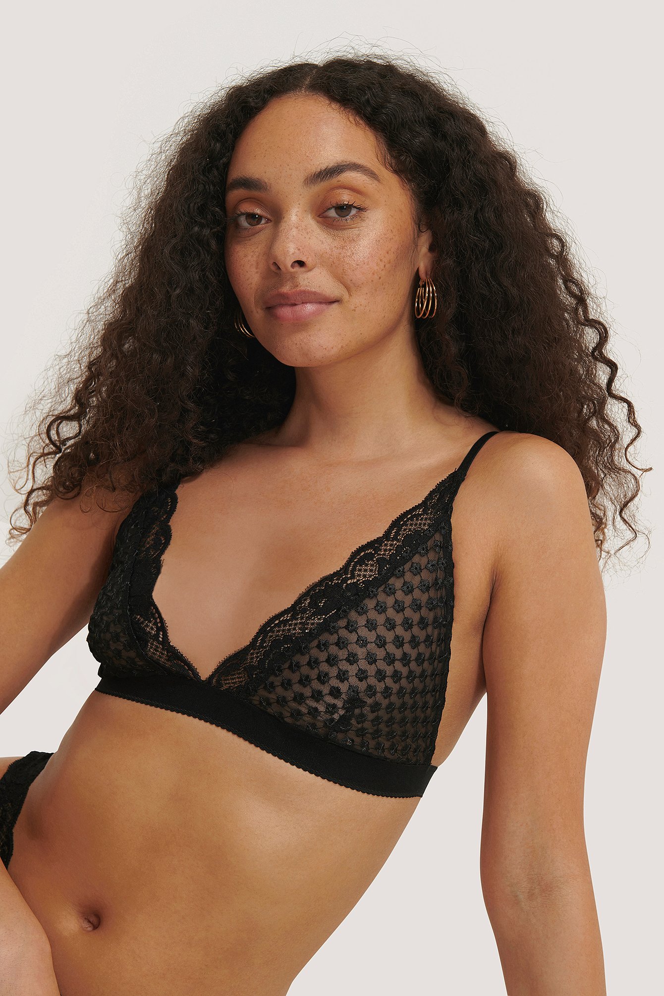 Black Flower Embroided Lace Bralette