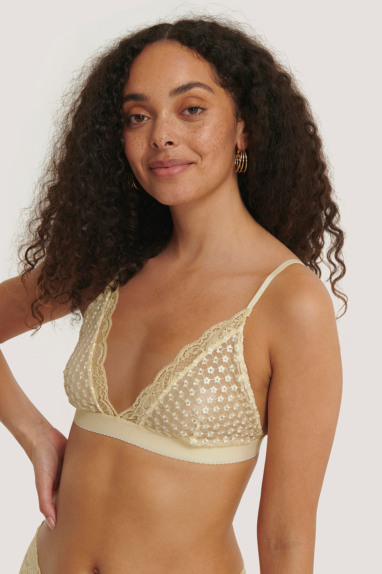 Light Yellow Flower Embroided Lace Bralette