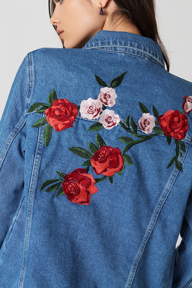 Flower Embroidery Denim Jacket Na