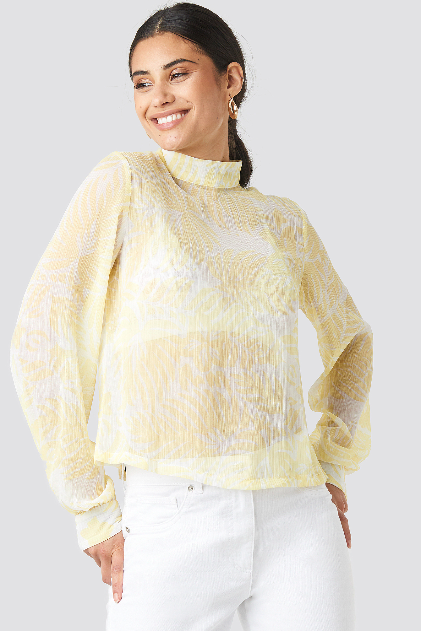 yellow high neck blouse