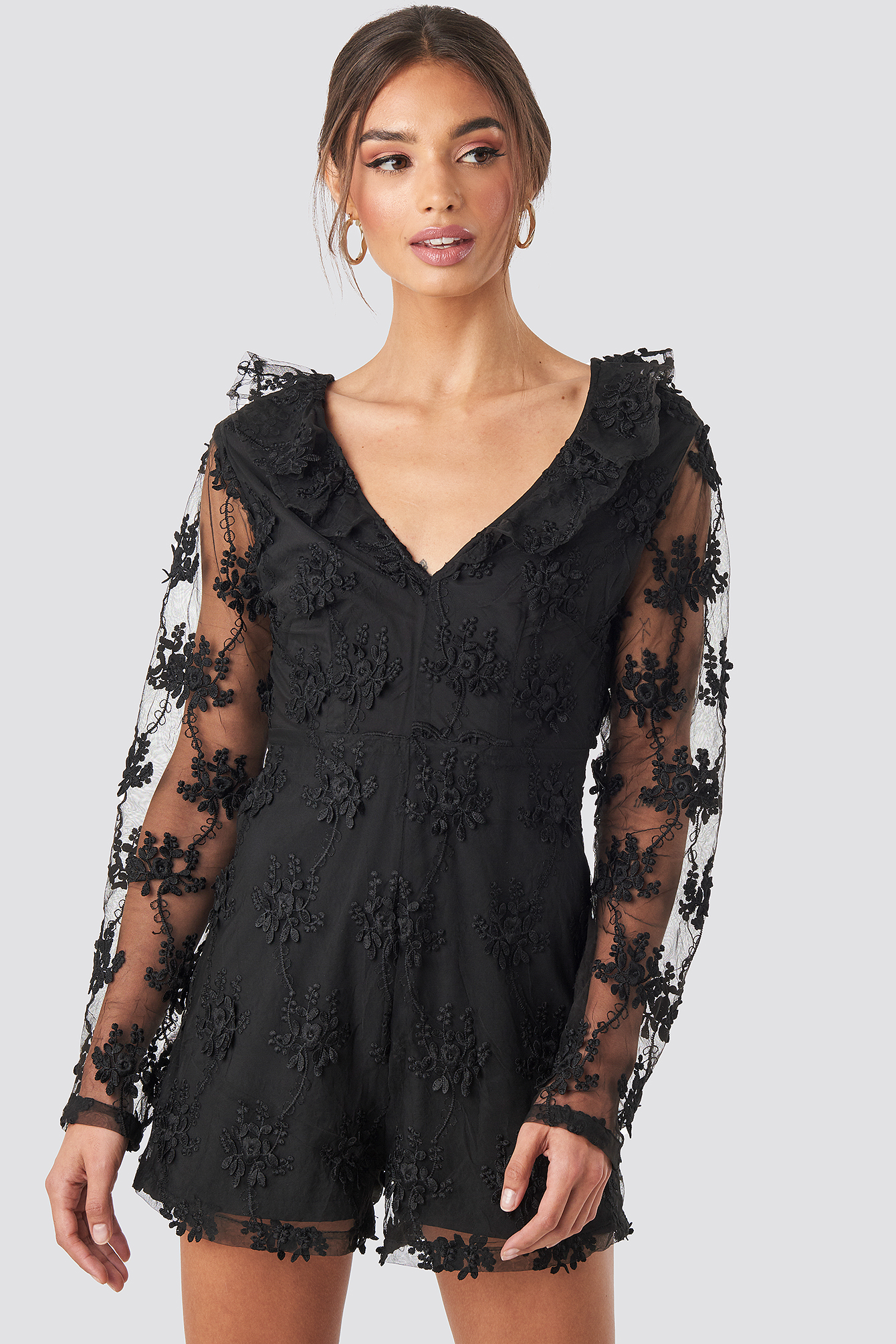 Flower Lace Playsuit Black