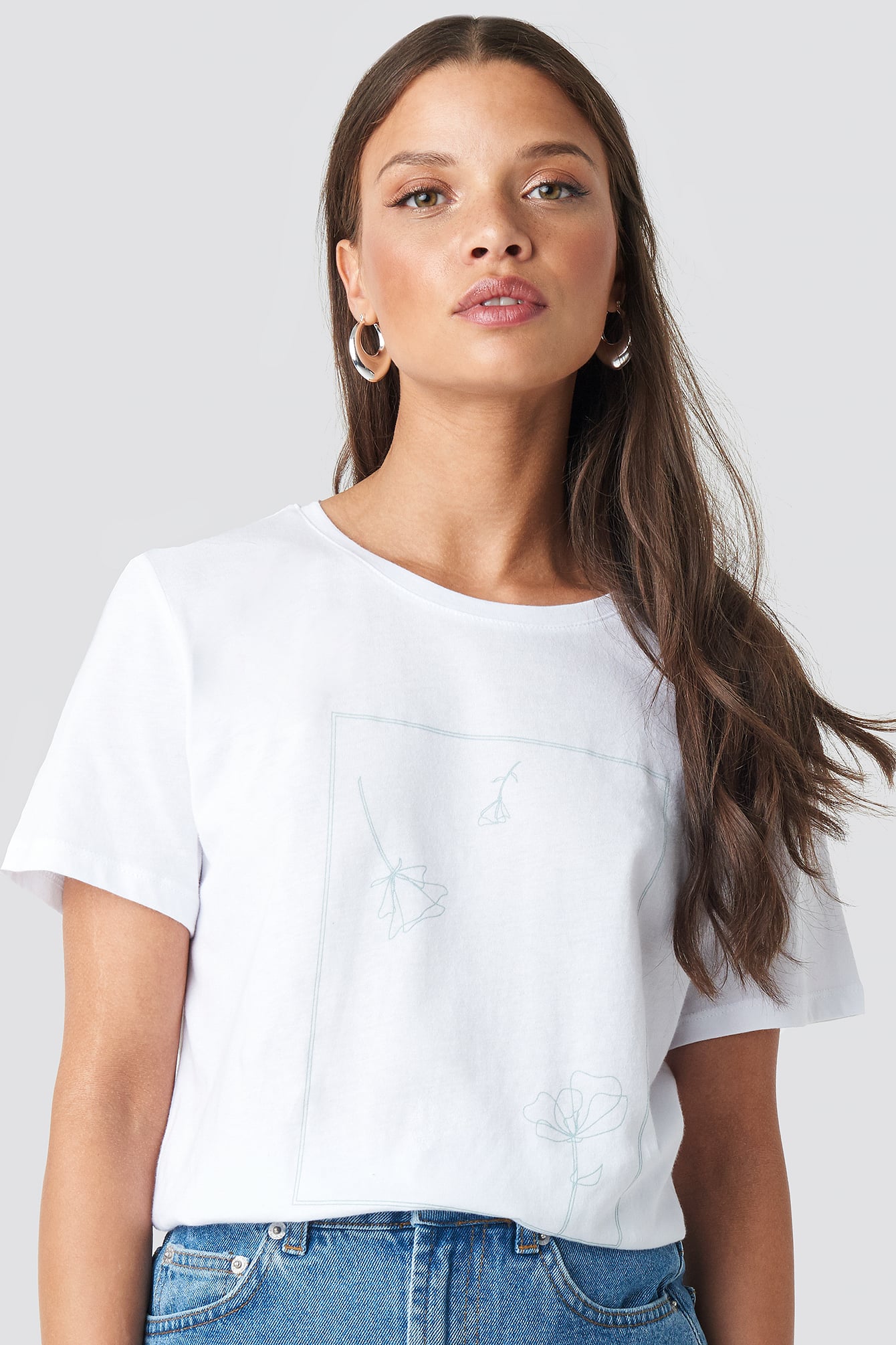 Flower Print Tee White/green