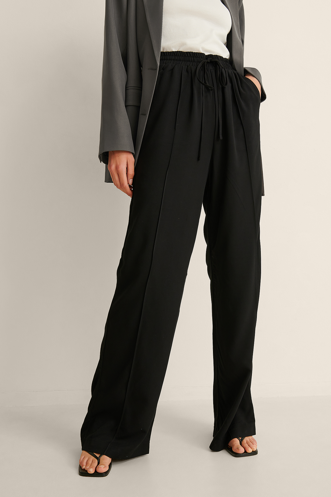 Flowy Elastic Waist Pants Black