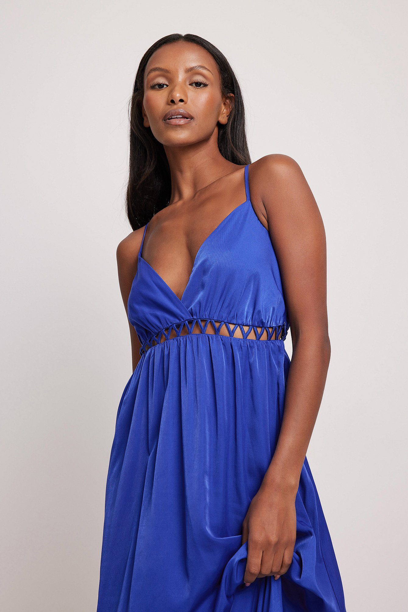 Dark Blue Flowy Maxi Dress with Lacing Details