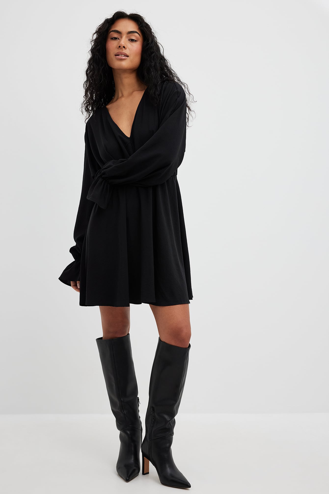 black flowy mini dress with sleeves Mini Dress Black Silvana Long Sleeve Wrap Mini Dress Size 2