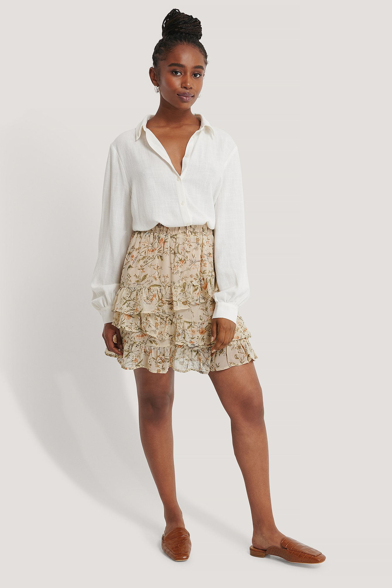 Cream Flowy Panel Mini Skirt
