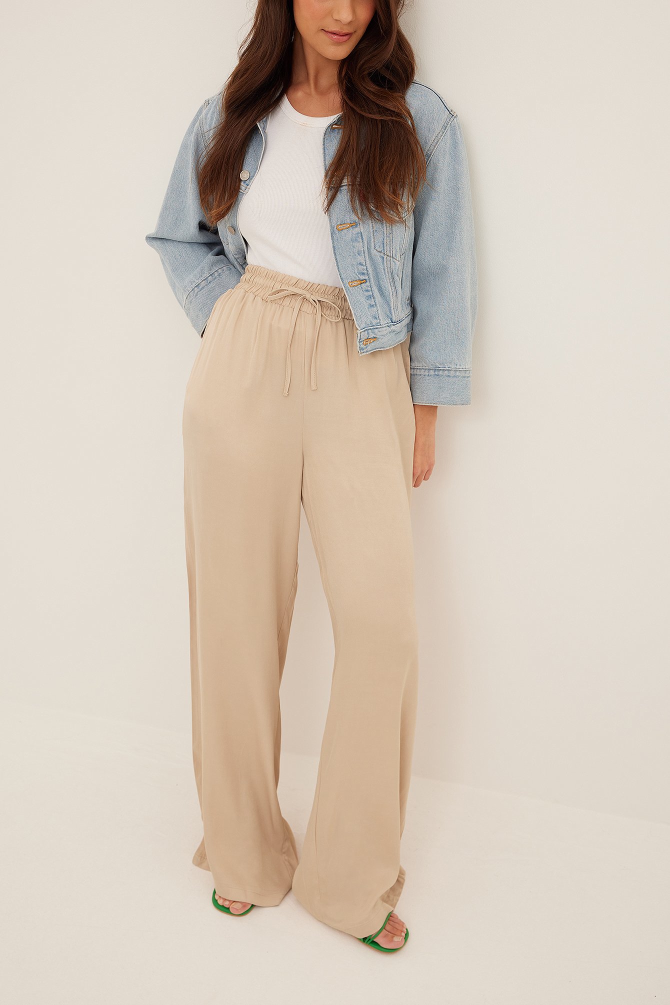 Beige Flowy Recycled Satin Pants