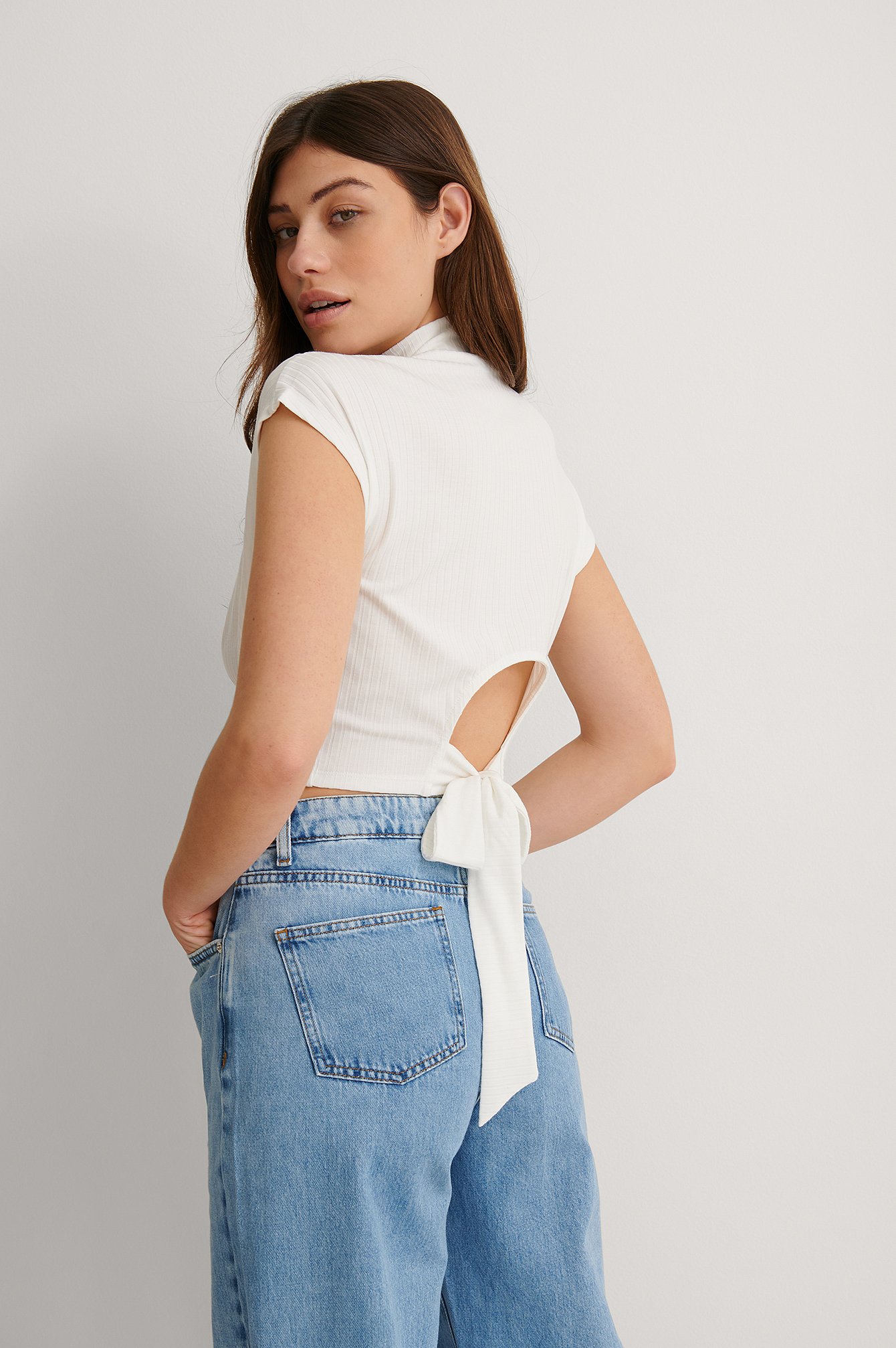 Offwhite Recycled Flowy Short Sleeve Knot Top