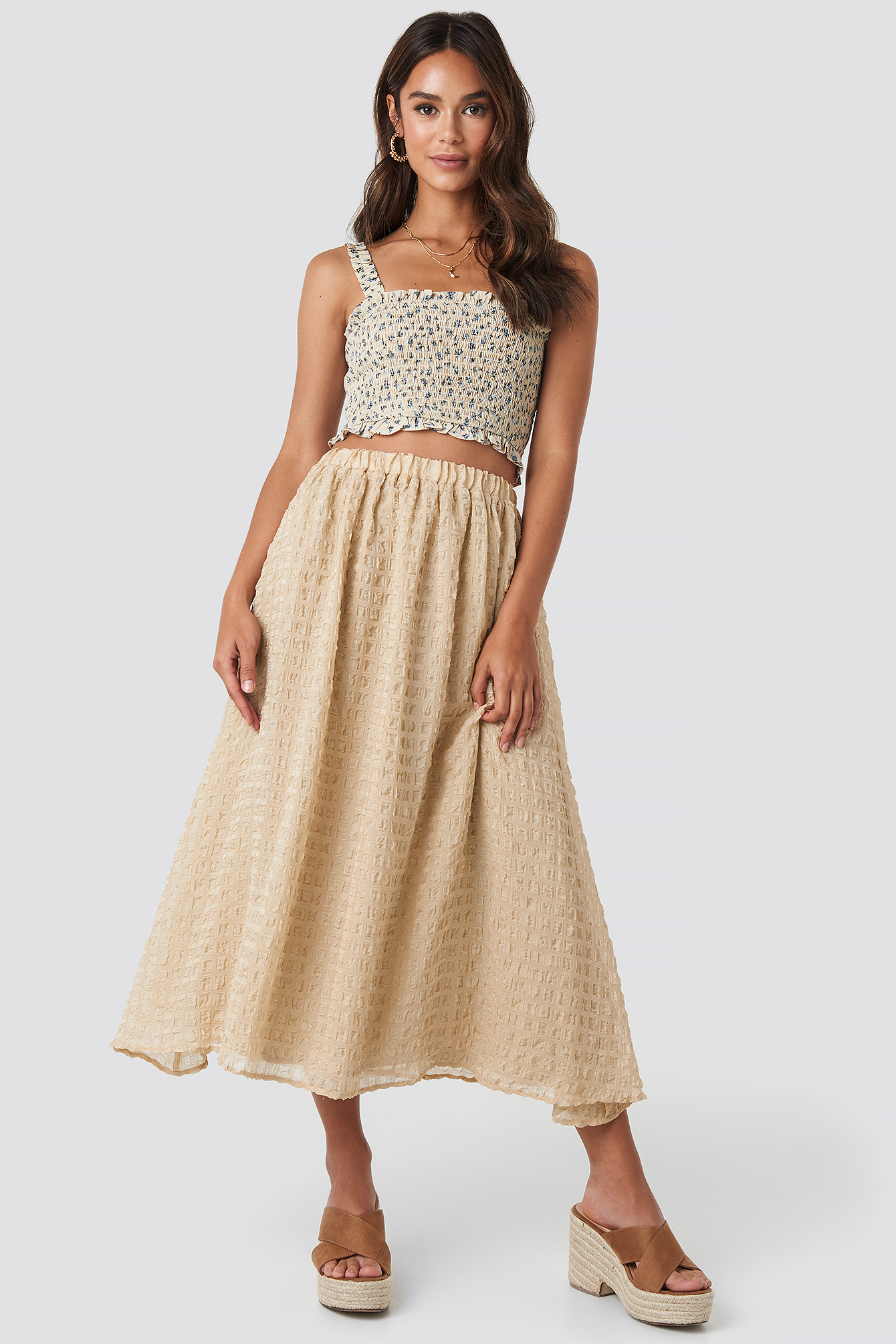 Flowy Structured Skirt Beige
