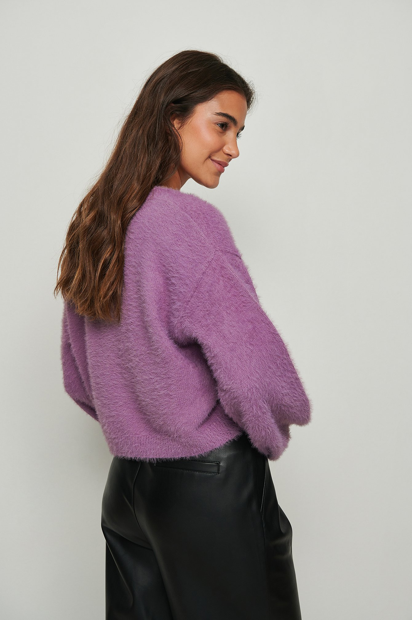 fluffy purple cardigan