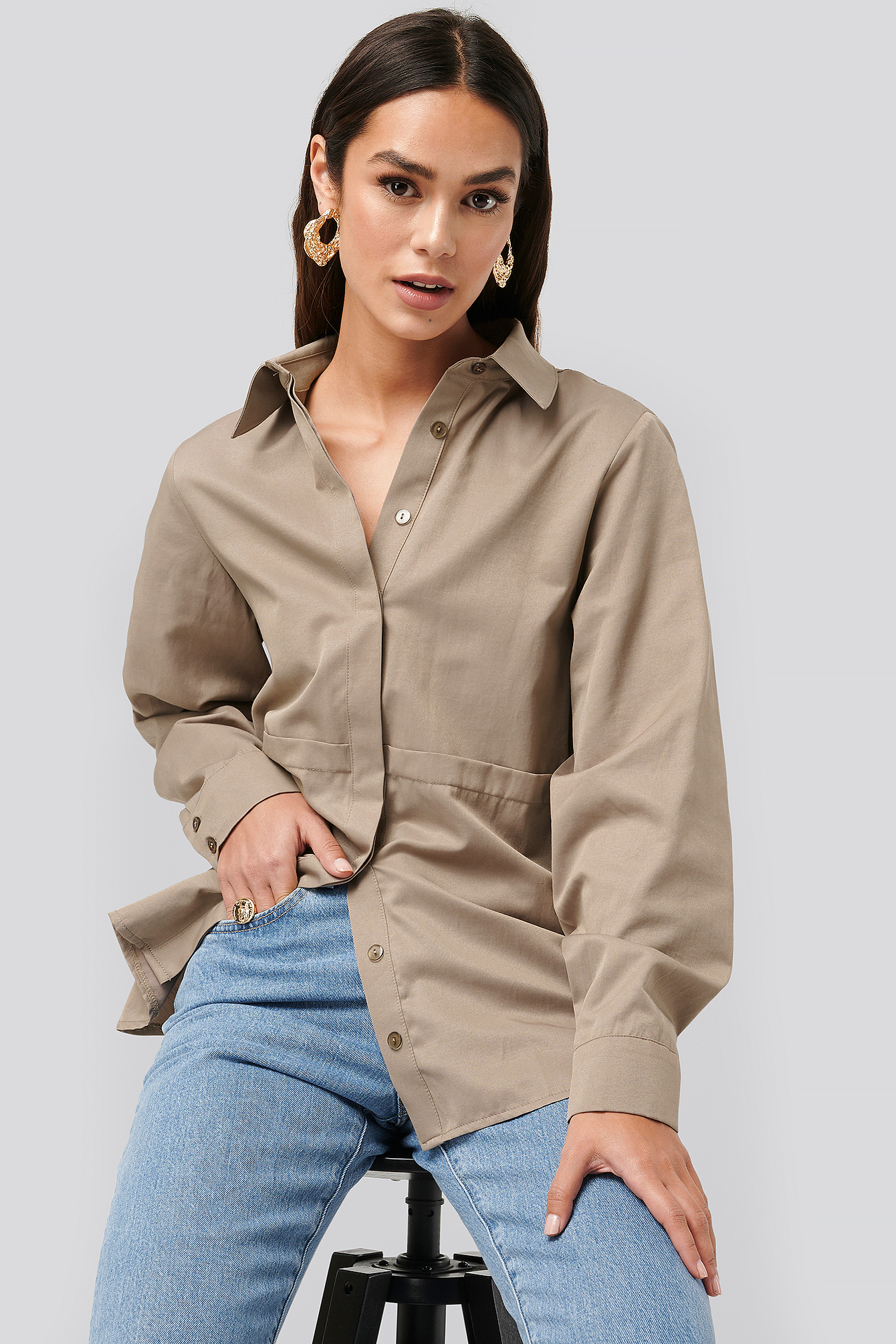 NA-KD Trend Fold Front Shirt - Brown