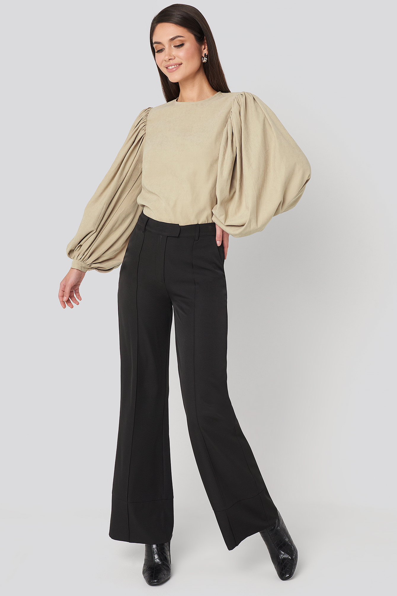 Fold Up Flared Pants Black