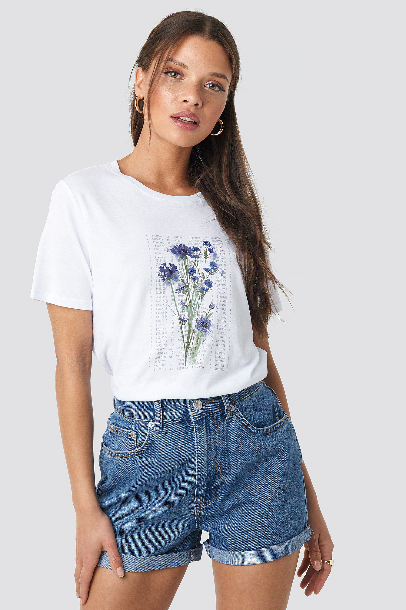 Folded Hem High Waist Denim Shorts Mid Blue