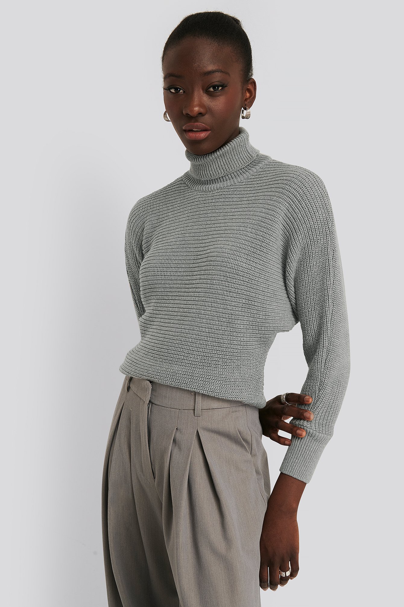 Folded Knitted Sweater Grey | NA-KD