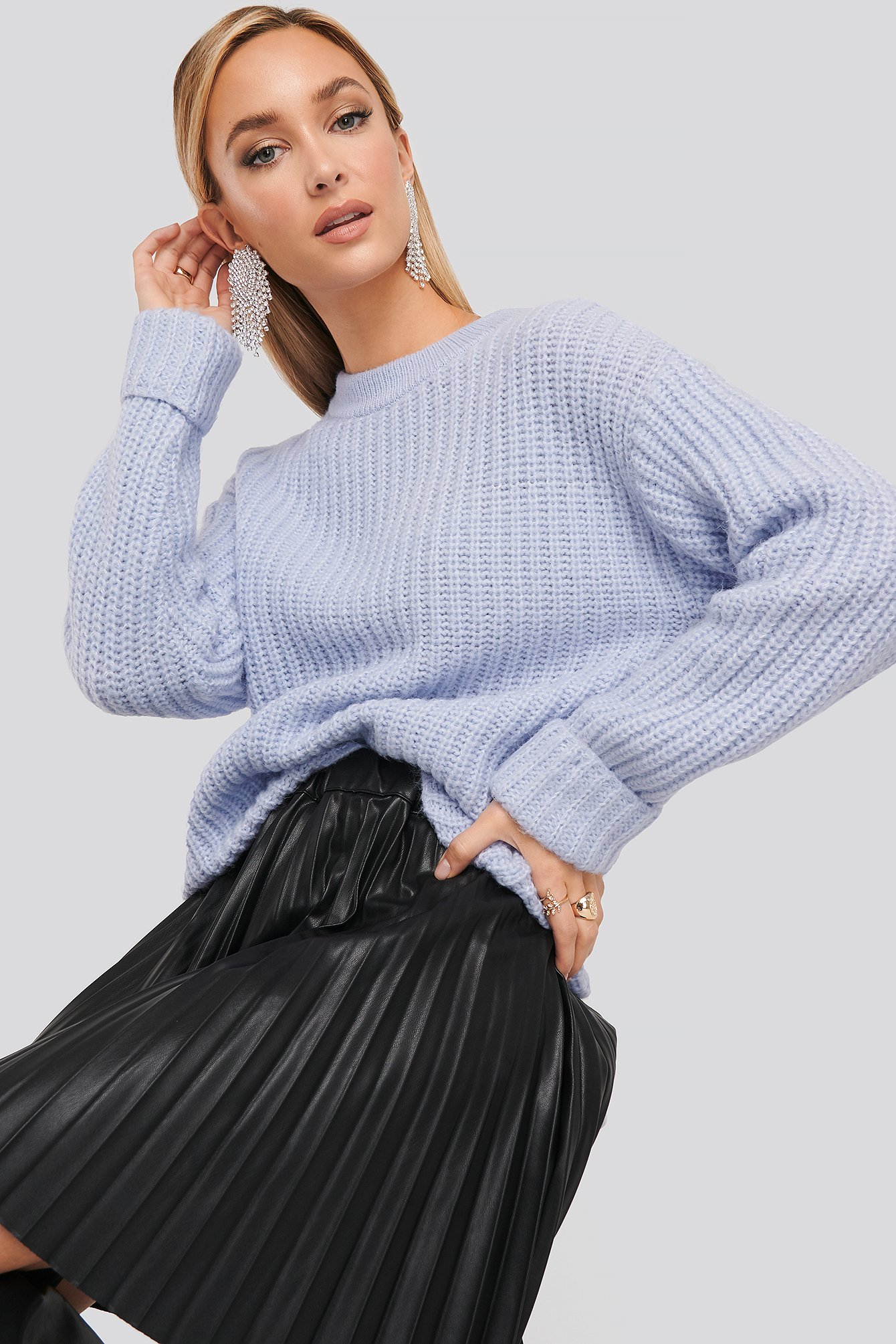 Folded Sleeve Chunky Sweater Blue NAKD