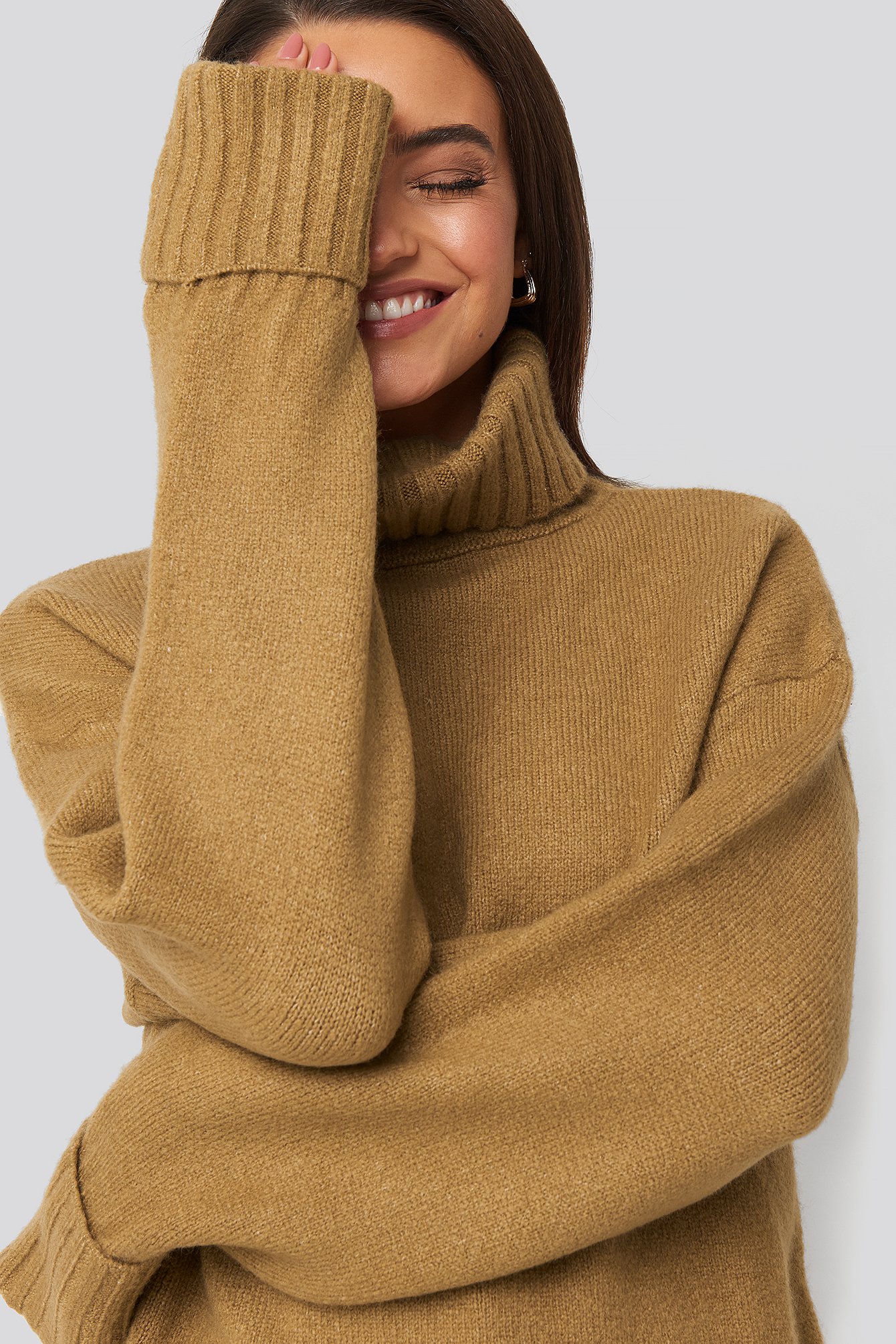 Light Beige Folded Sleeve Oversize Sweater