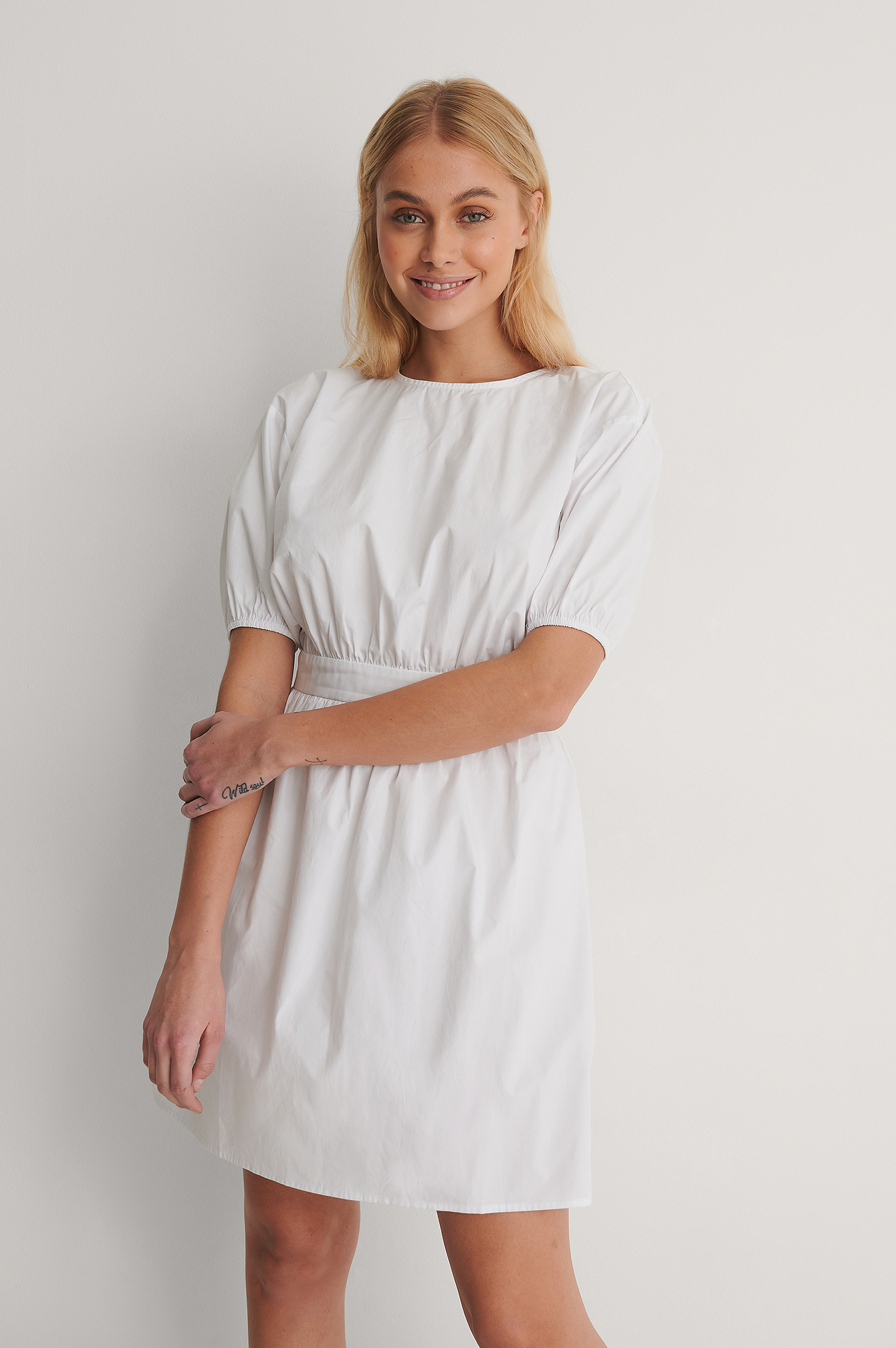 Open Back Drop Shoulder Dress White 